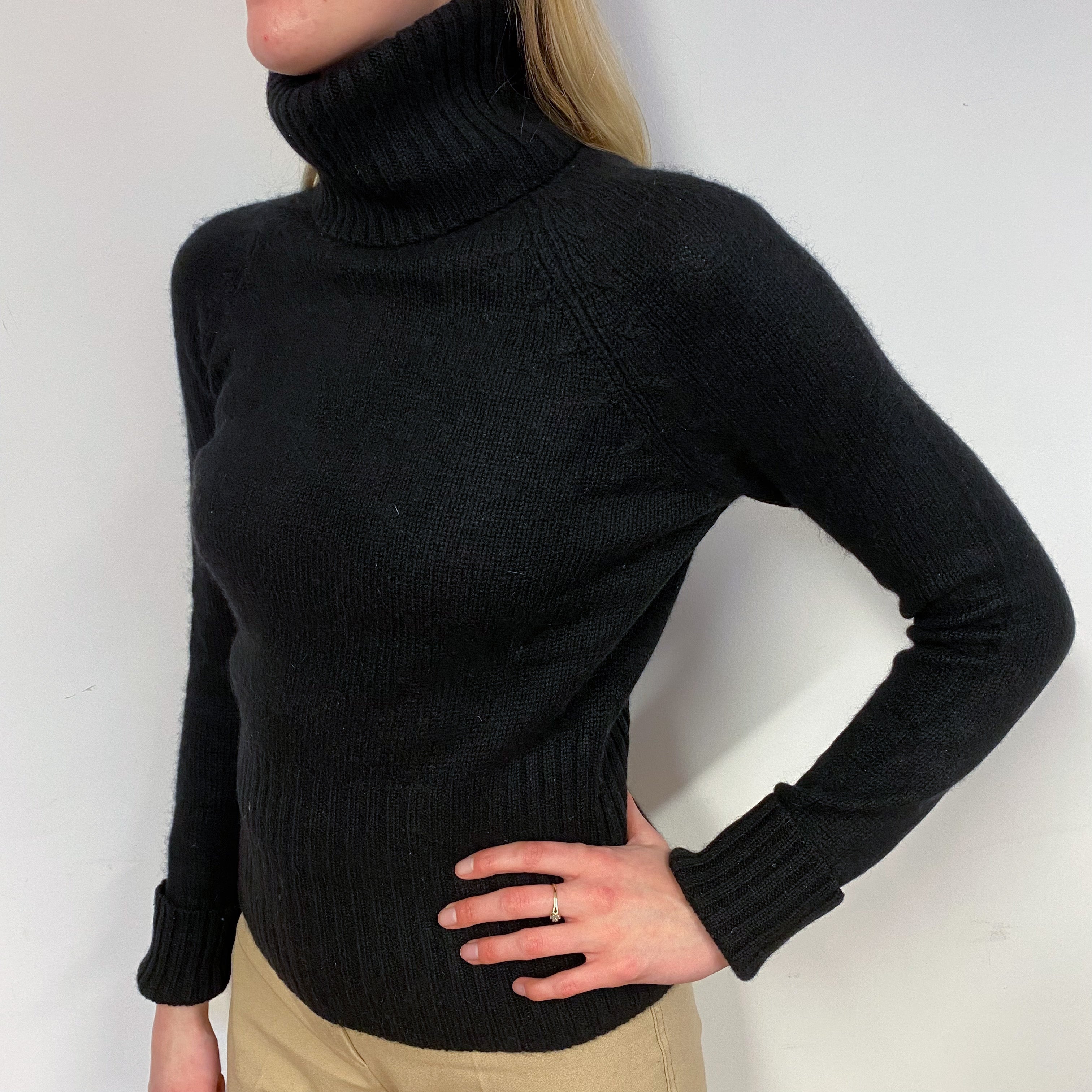 Chunky Black Polo Neck Jumper Small