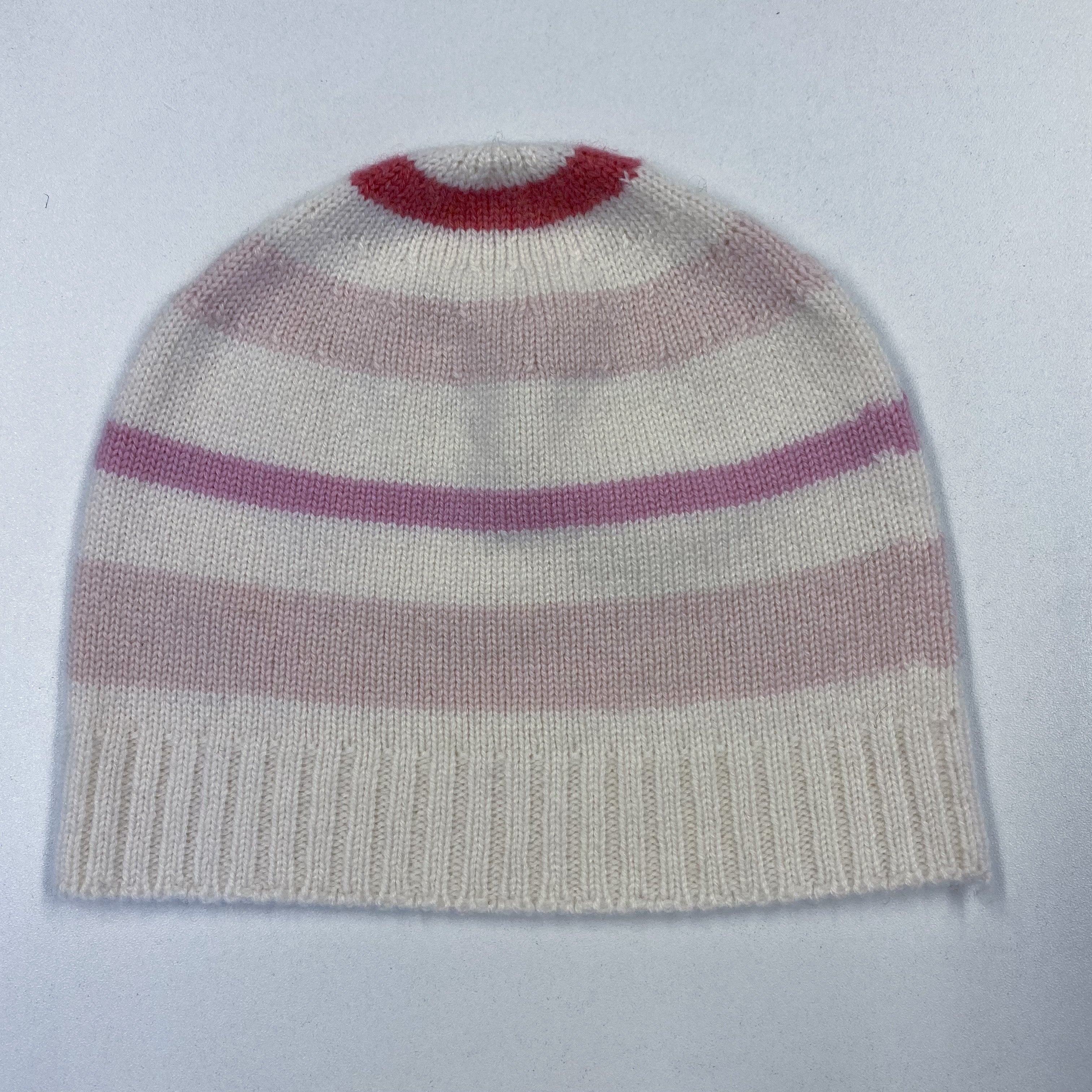 Brand New Children’s Cream and Pink Striped Cashmere Hat Up to age 10