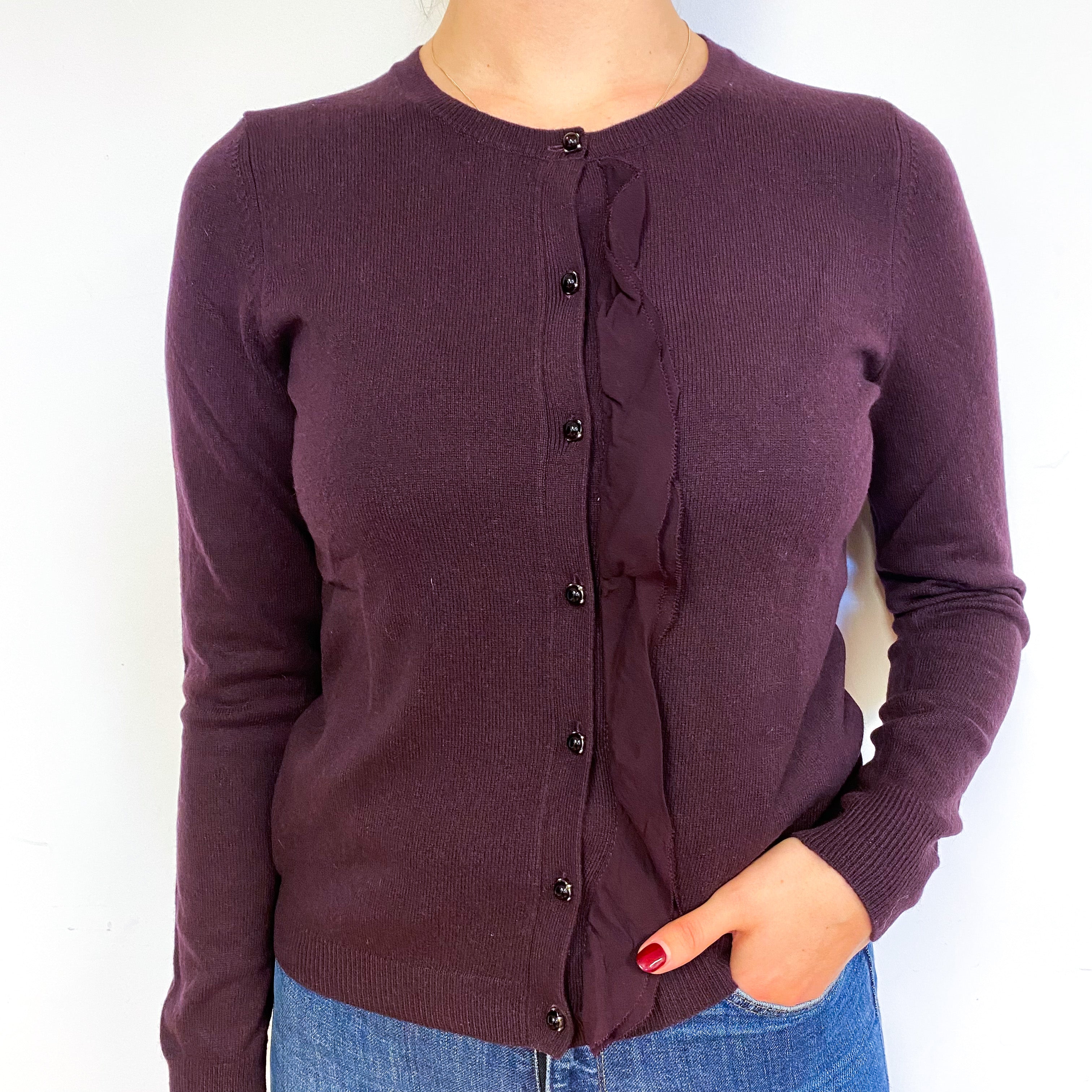 Aubergine Crew Neck Cardigan Small