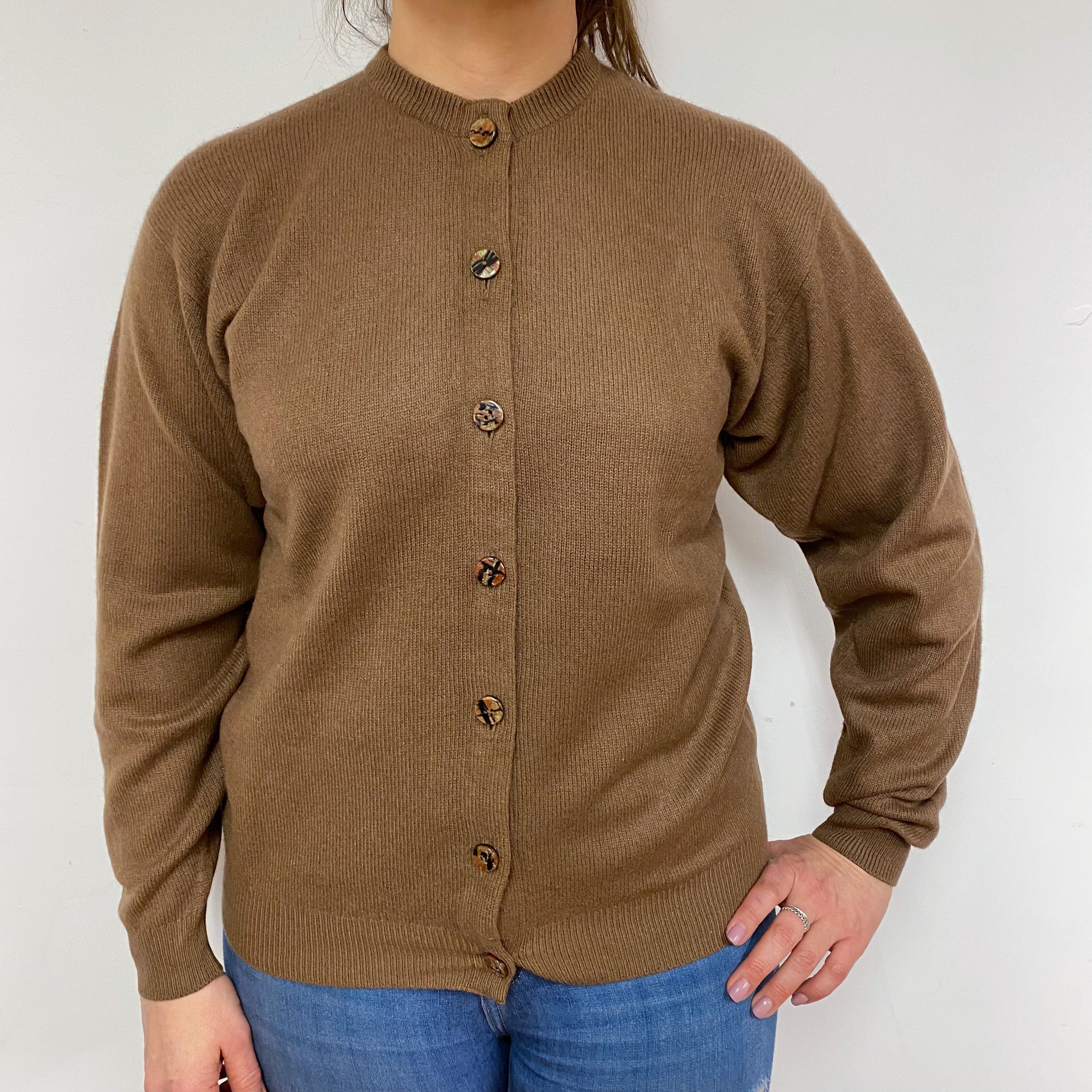 Toffee Brown Vintage Crew Neck Cardigan Large