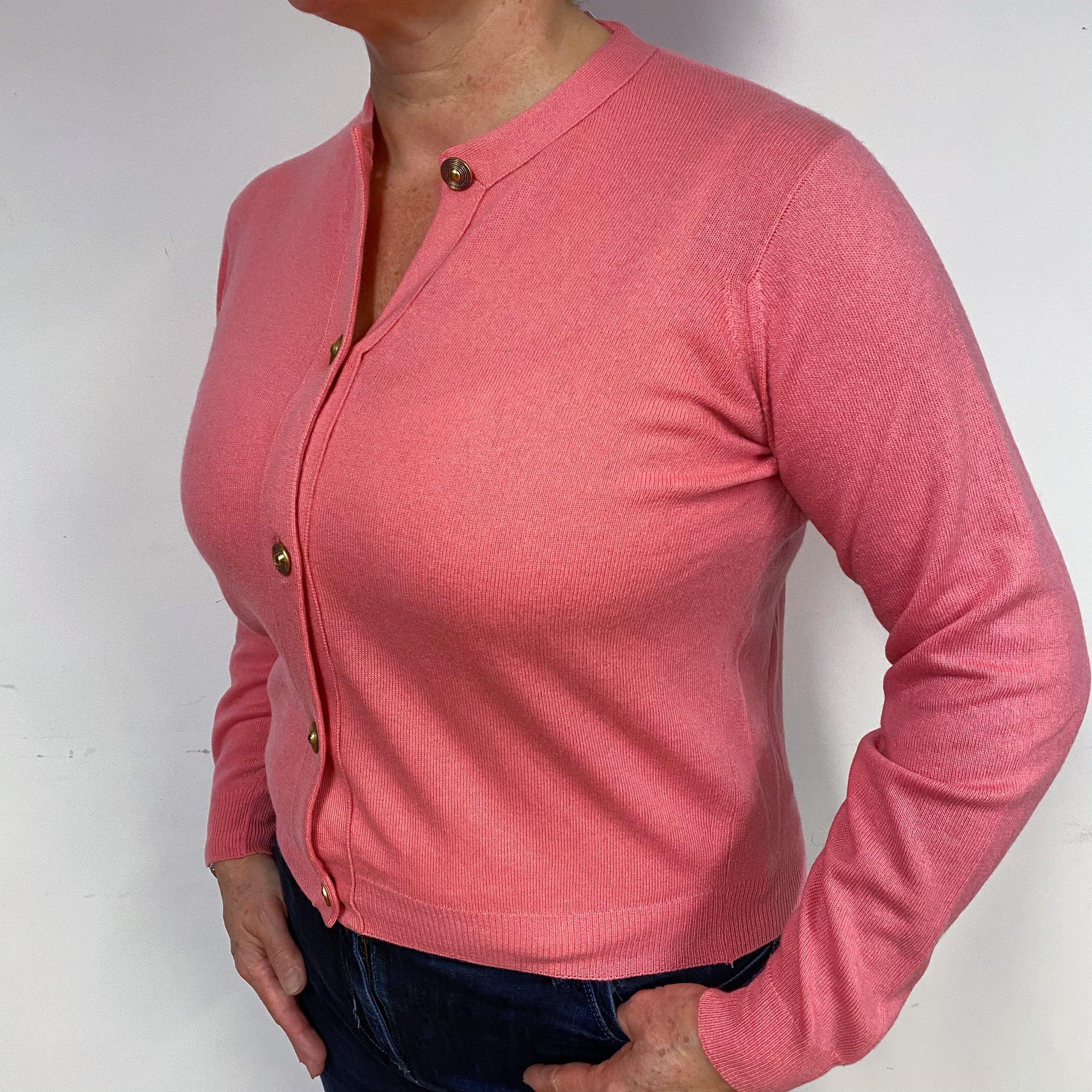 Vintage Scottish Rose Pink Crew Neck Cardigan Large