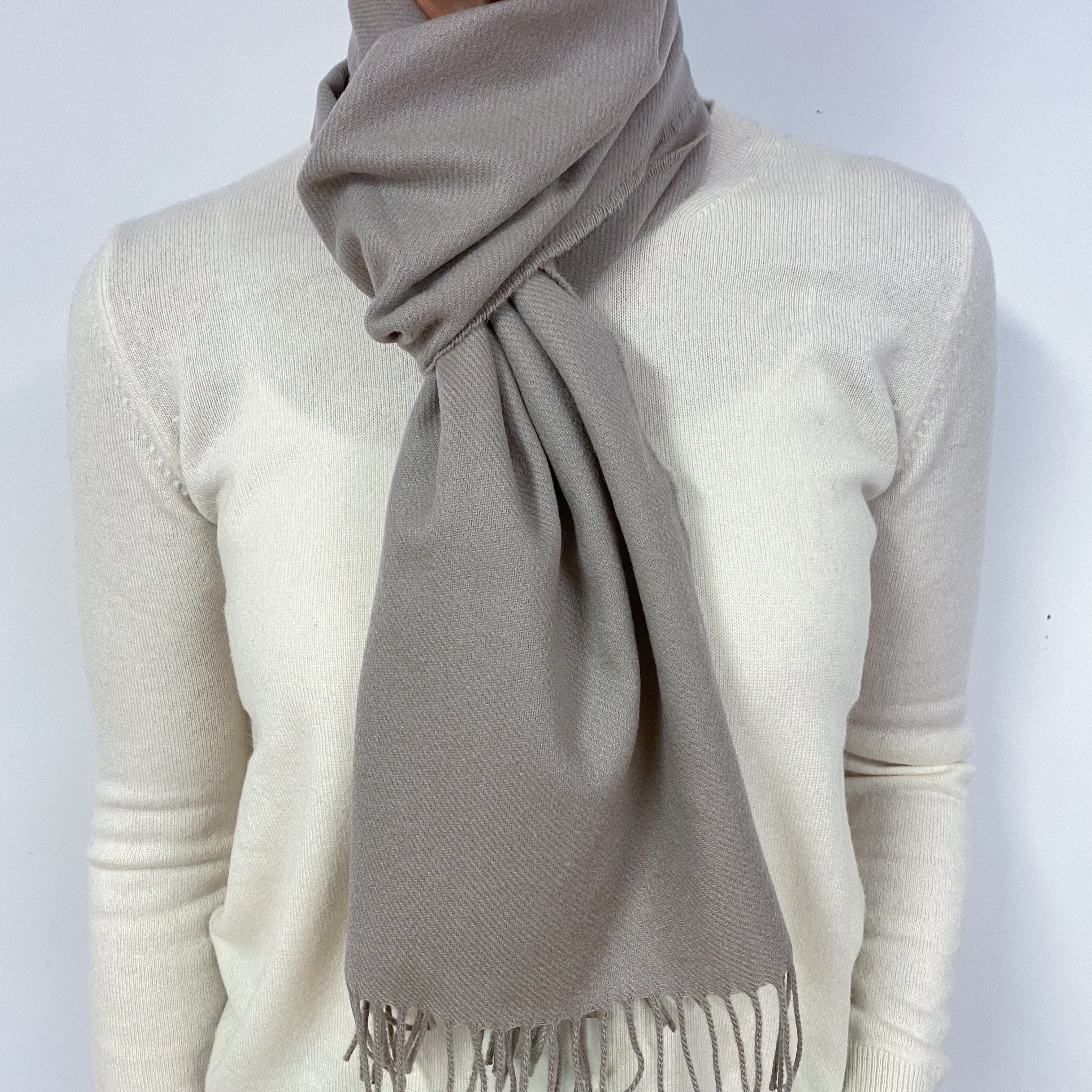 Brand New Scottish Woven Cashmere Scarf Pale Taupe