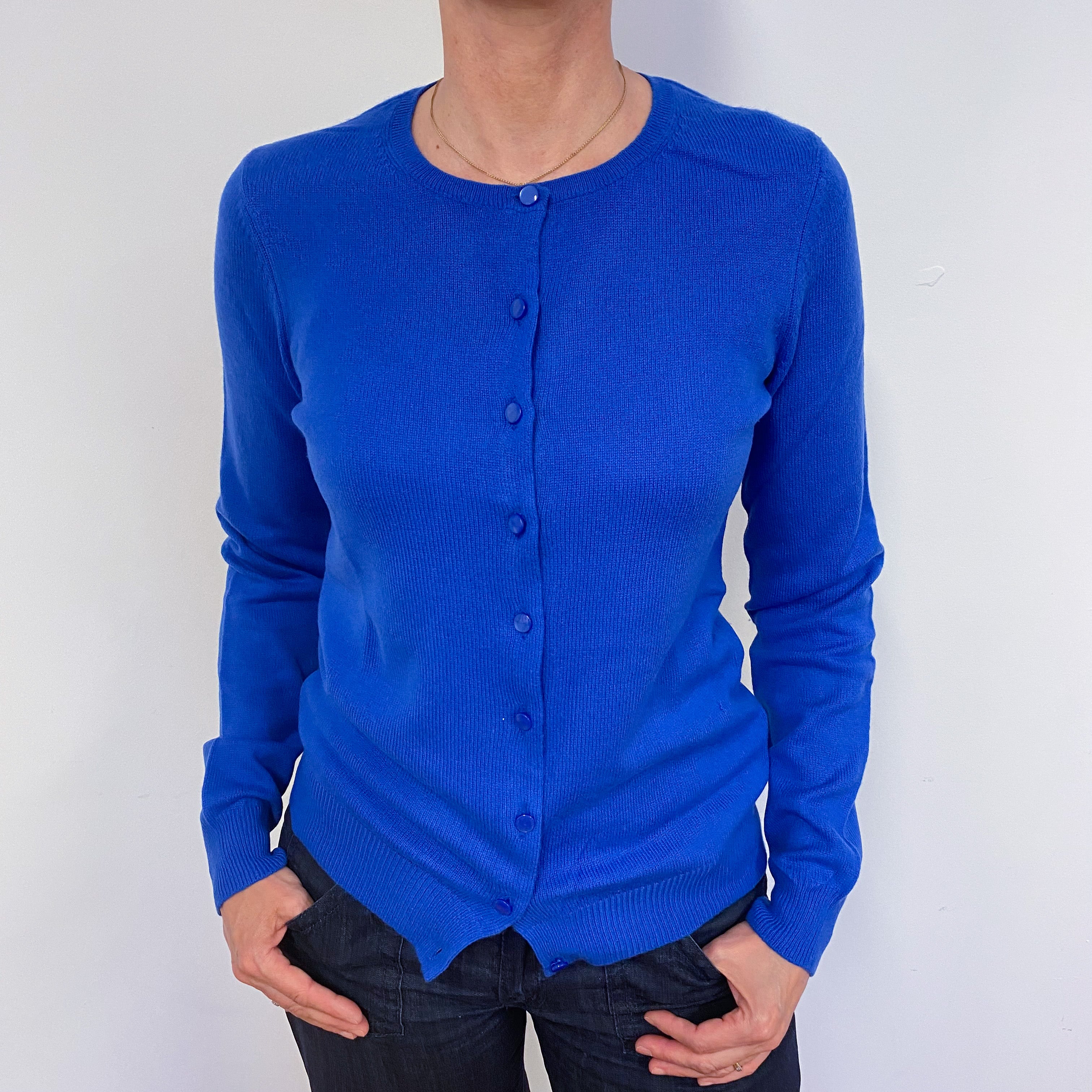 Azure Blue Crew Neck Cardigan Small