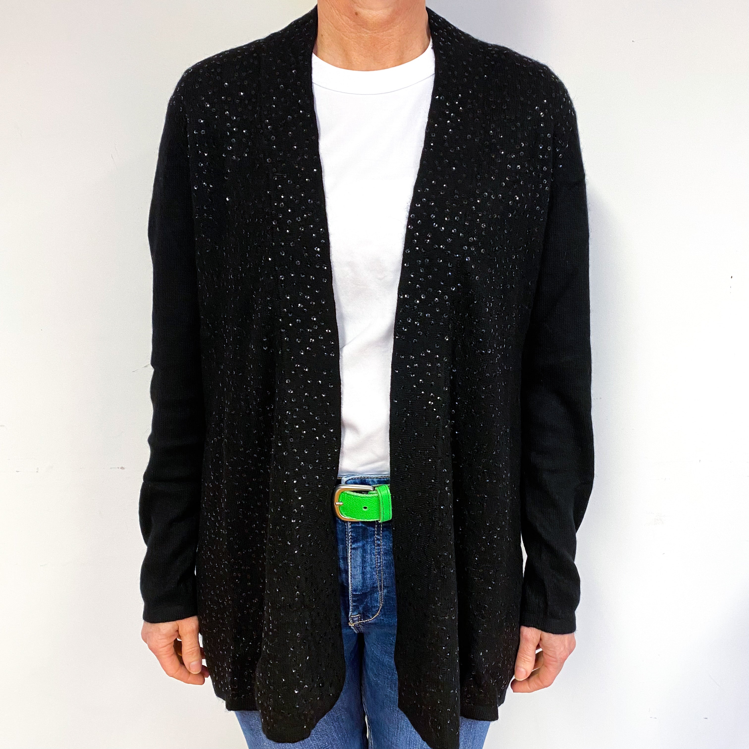 Black Sequinned Edge to Edge Cardigan Medium