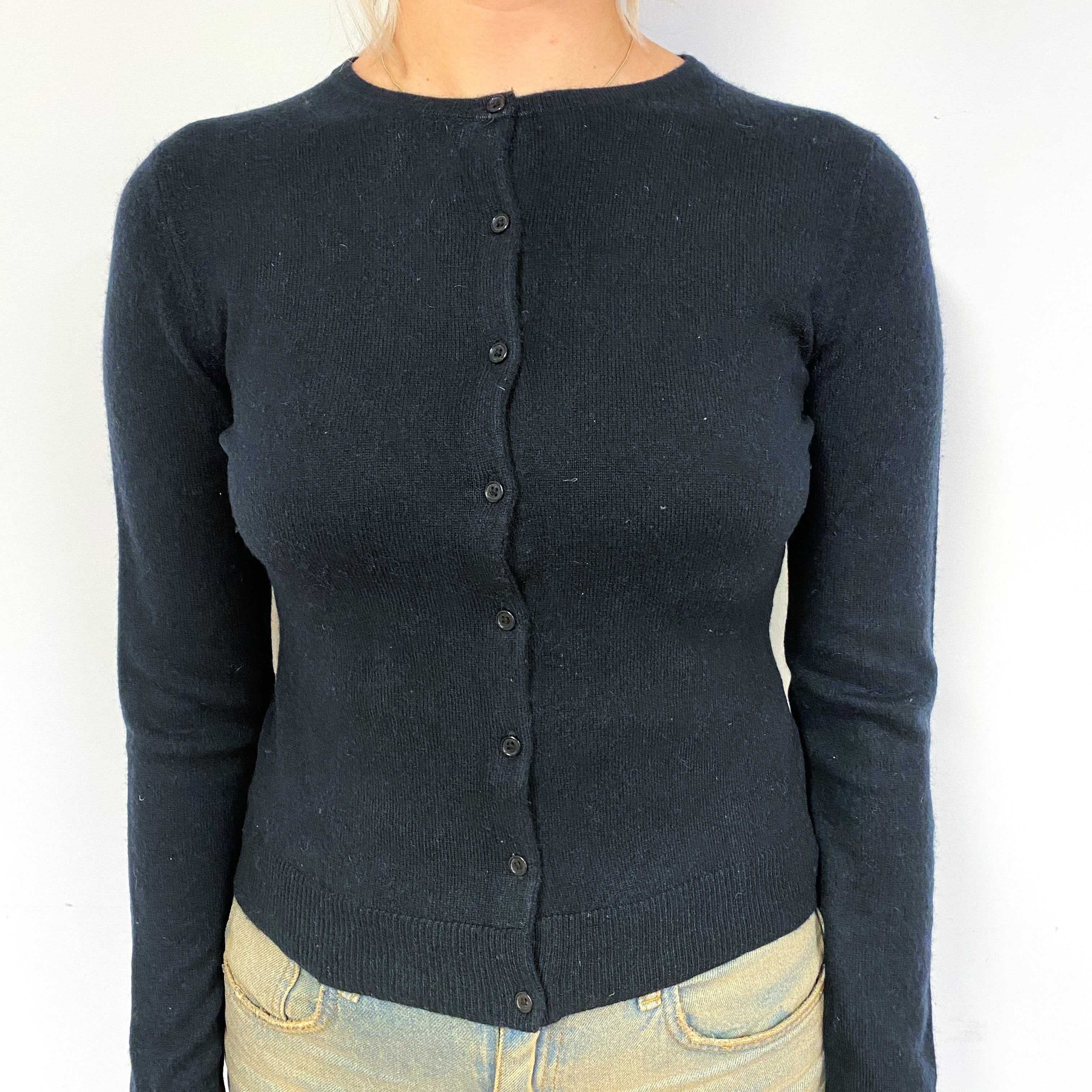 Black Cashmere Crew Neck Cardigan Small