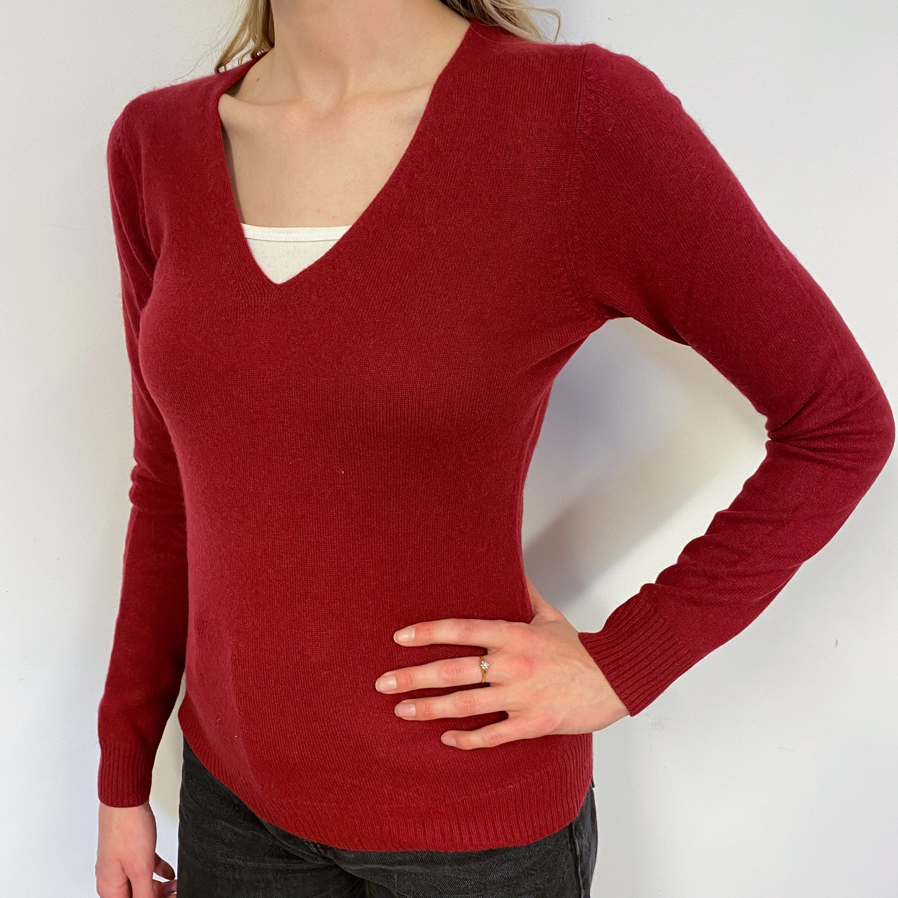 Dark Brick Red V Neck Jumper Small