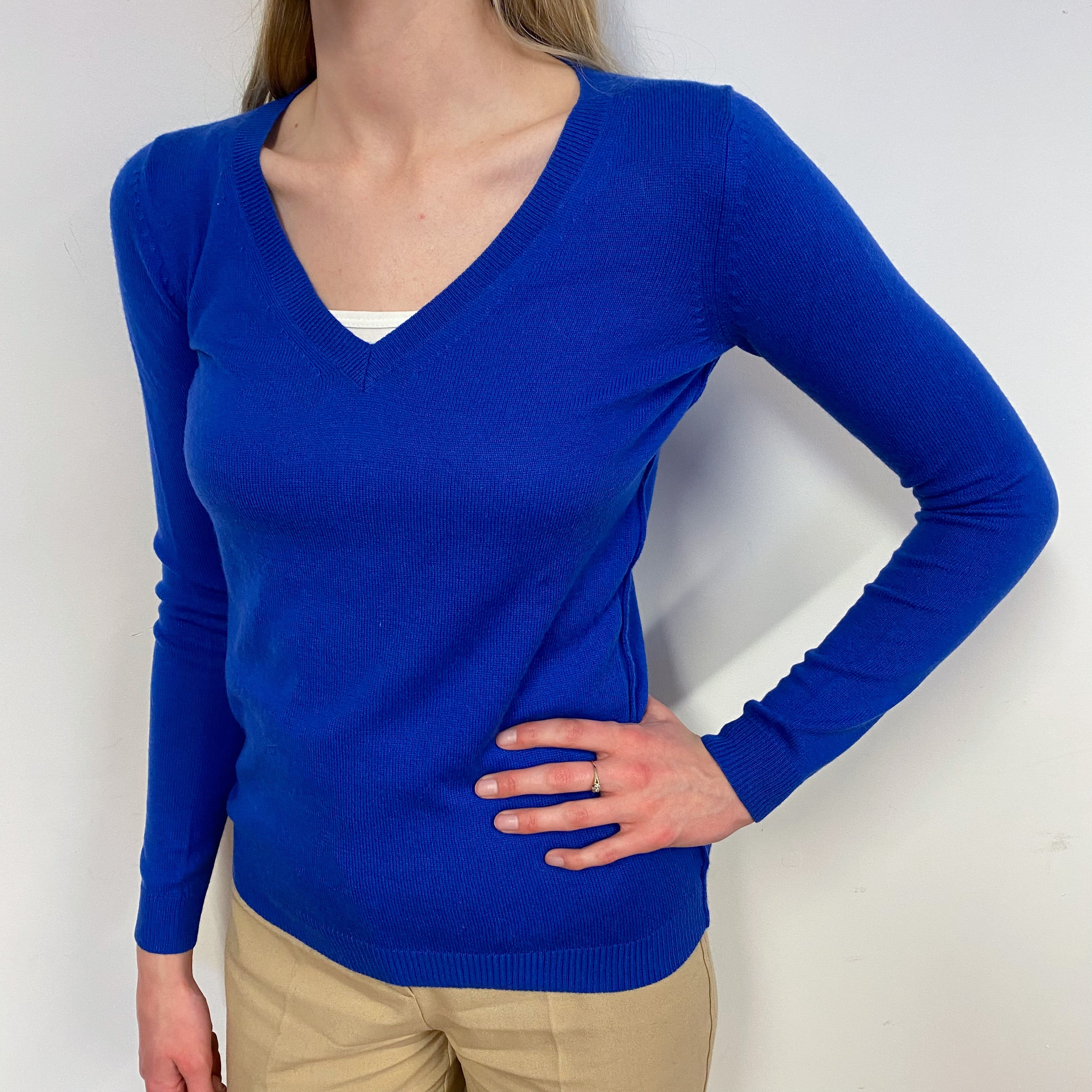 Cobalt Blue Designer V-Neck Jumper Small