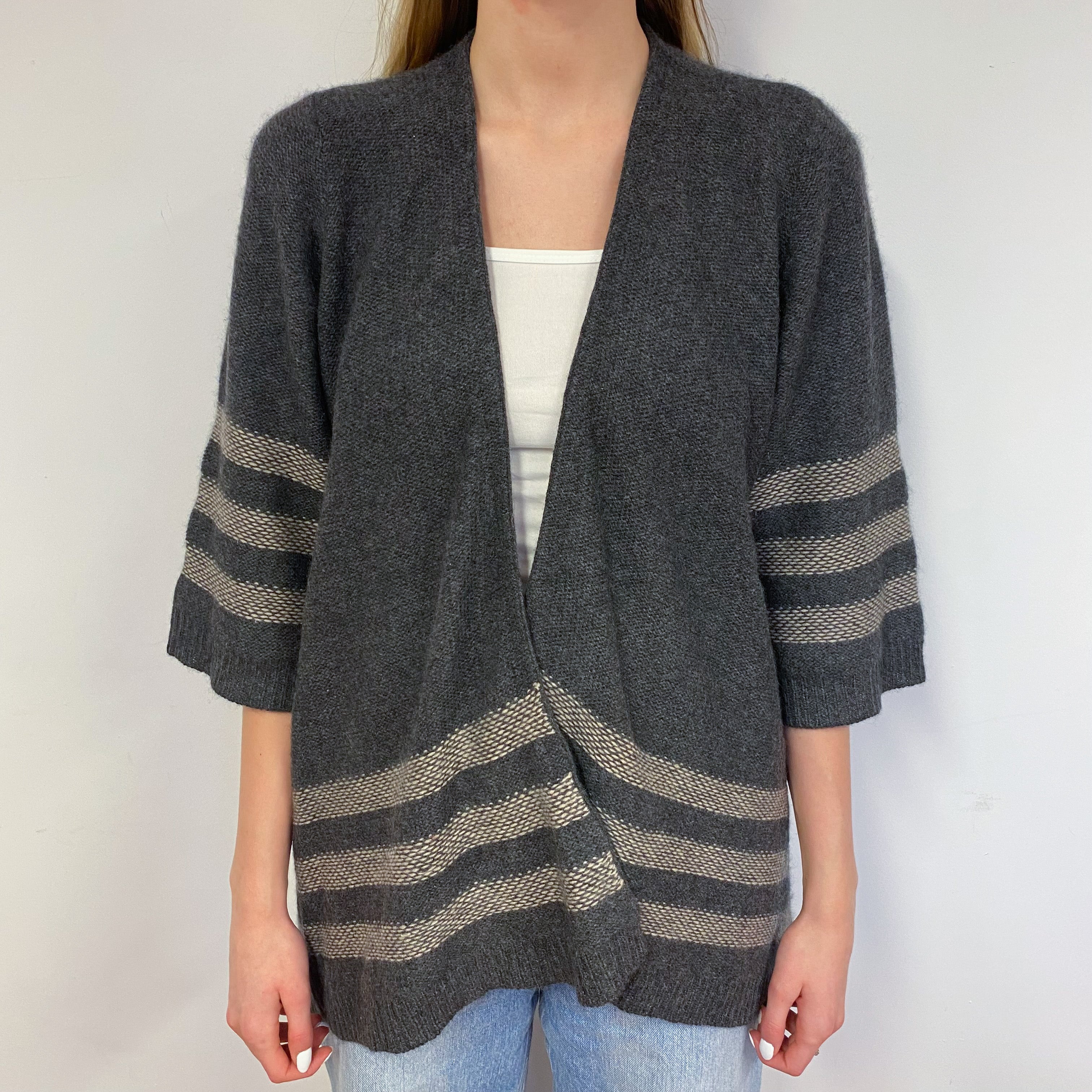 Dark Slate Grey Striped Cardigan Small