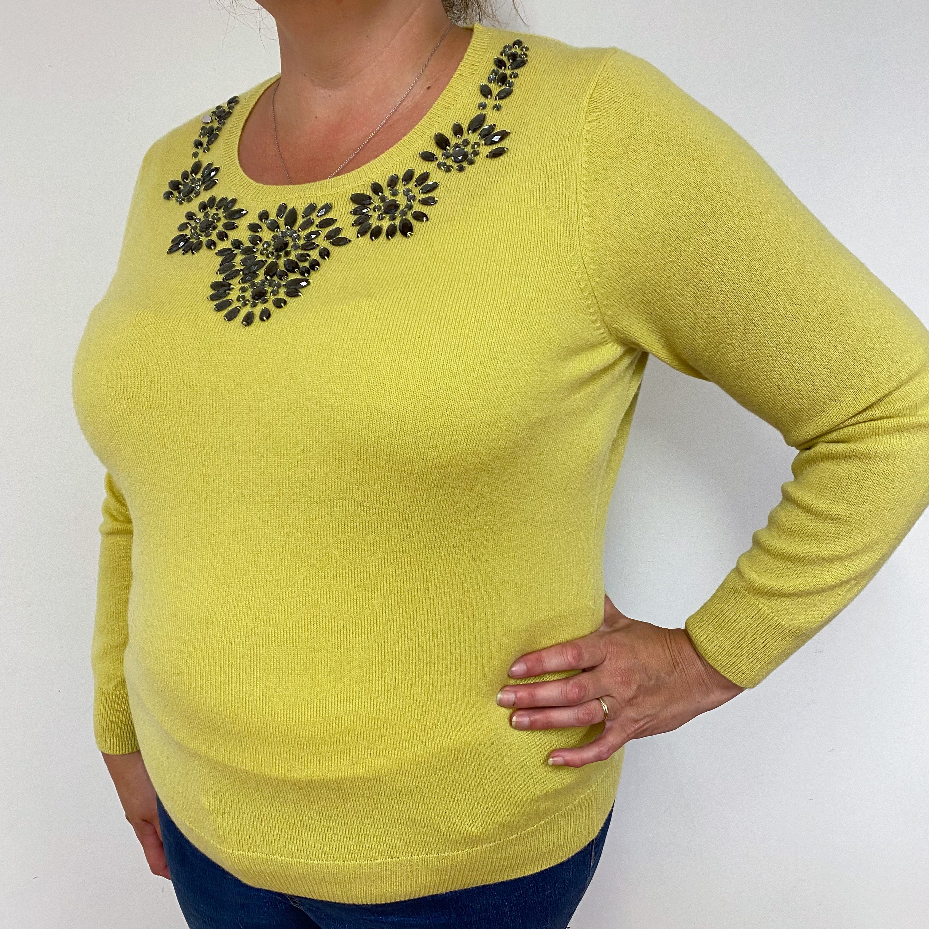 Chartreuse Bejewelled Crew Neck Jumper Extra  Large