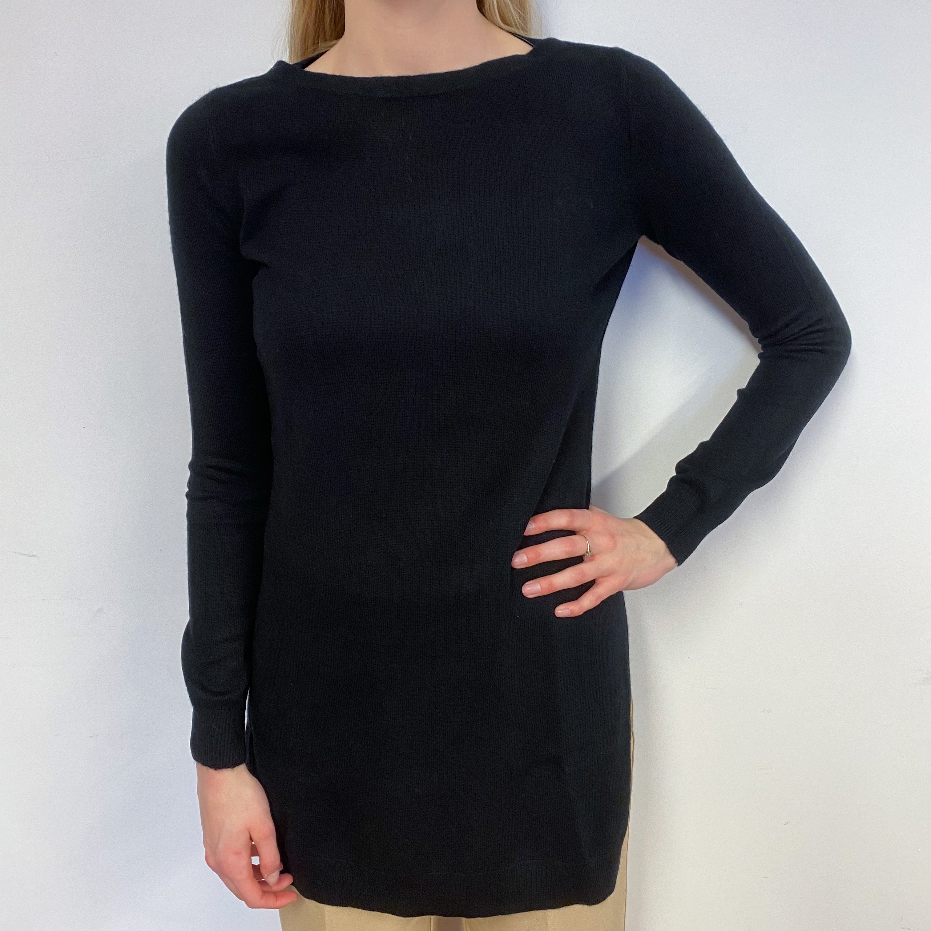 Long Length Black Crew Neck Jumper Small