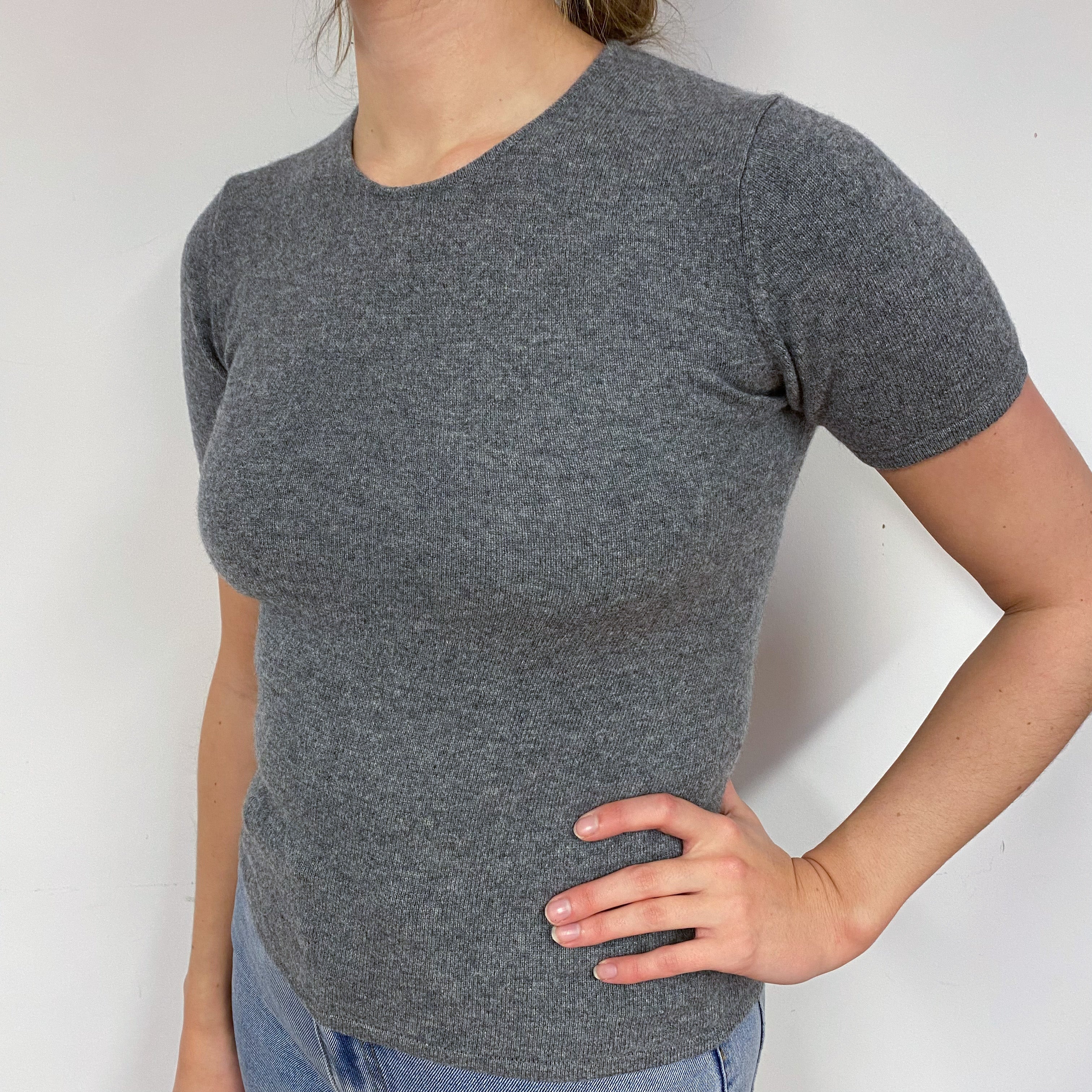 Steel Grey Cashmere Short Sleeved Jumper Small