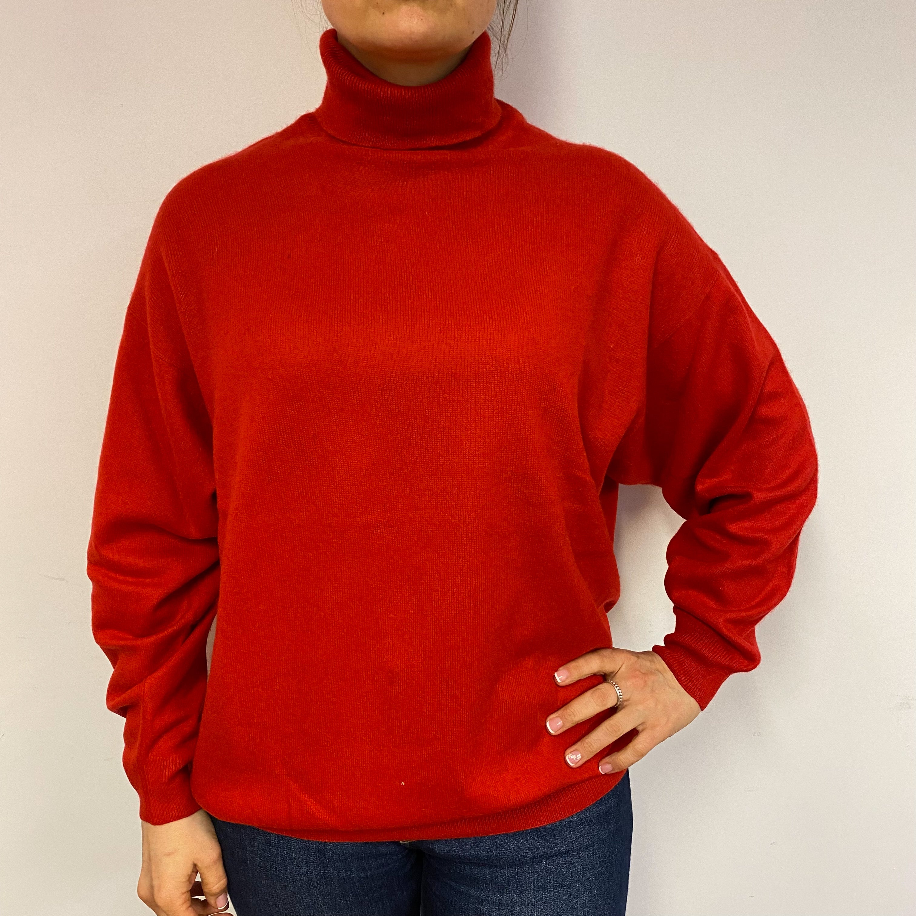 Vintage Vermillion Red Polo Neck Jumper Large