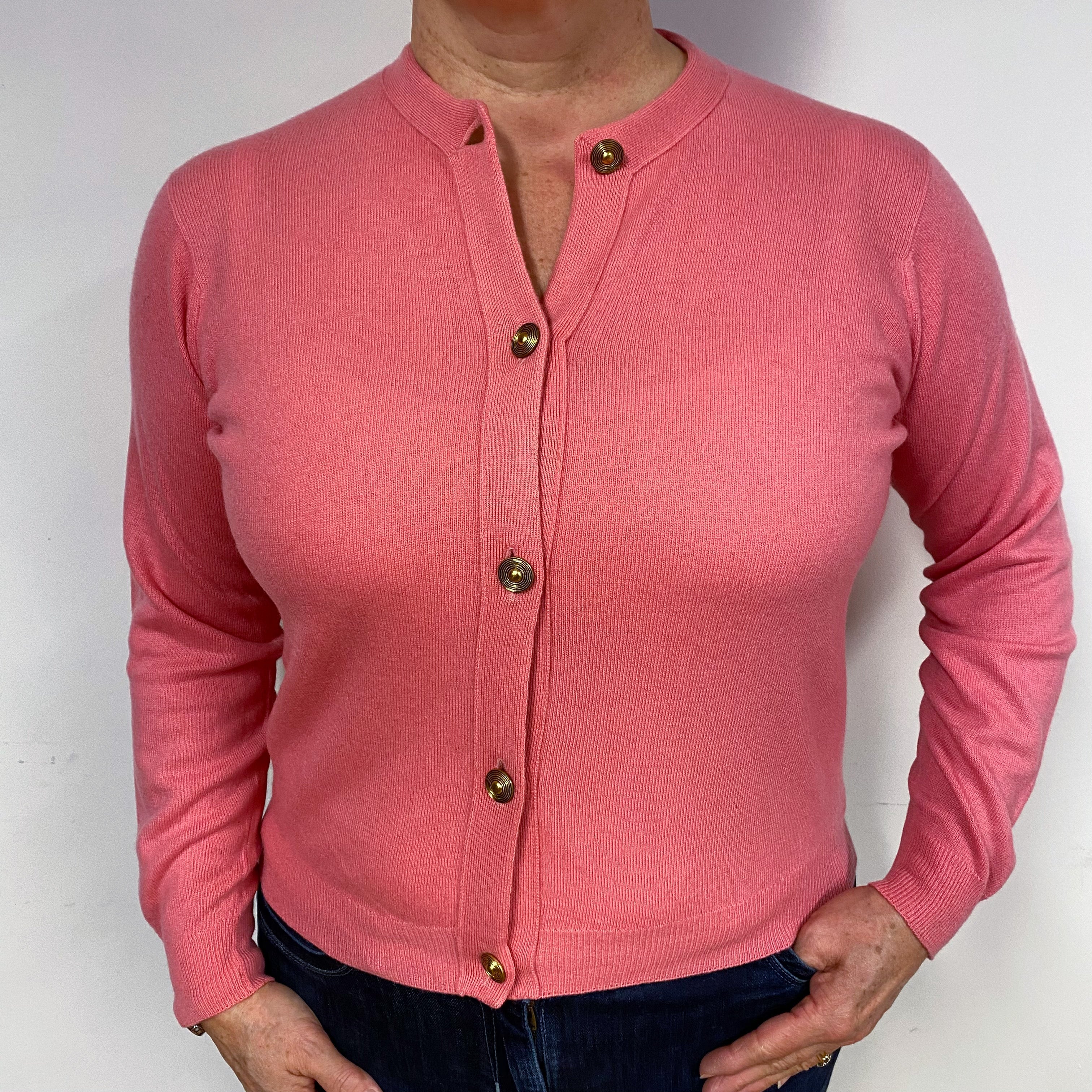 Vintage Scottish Rose Pink Crew Neck Cardigan Large