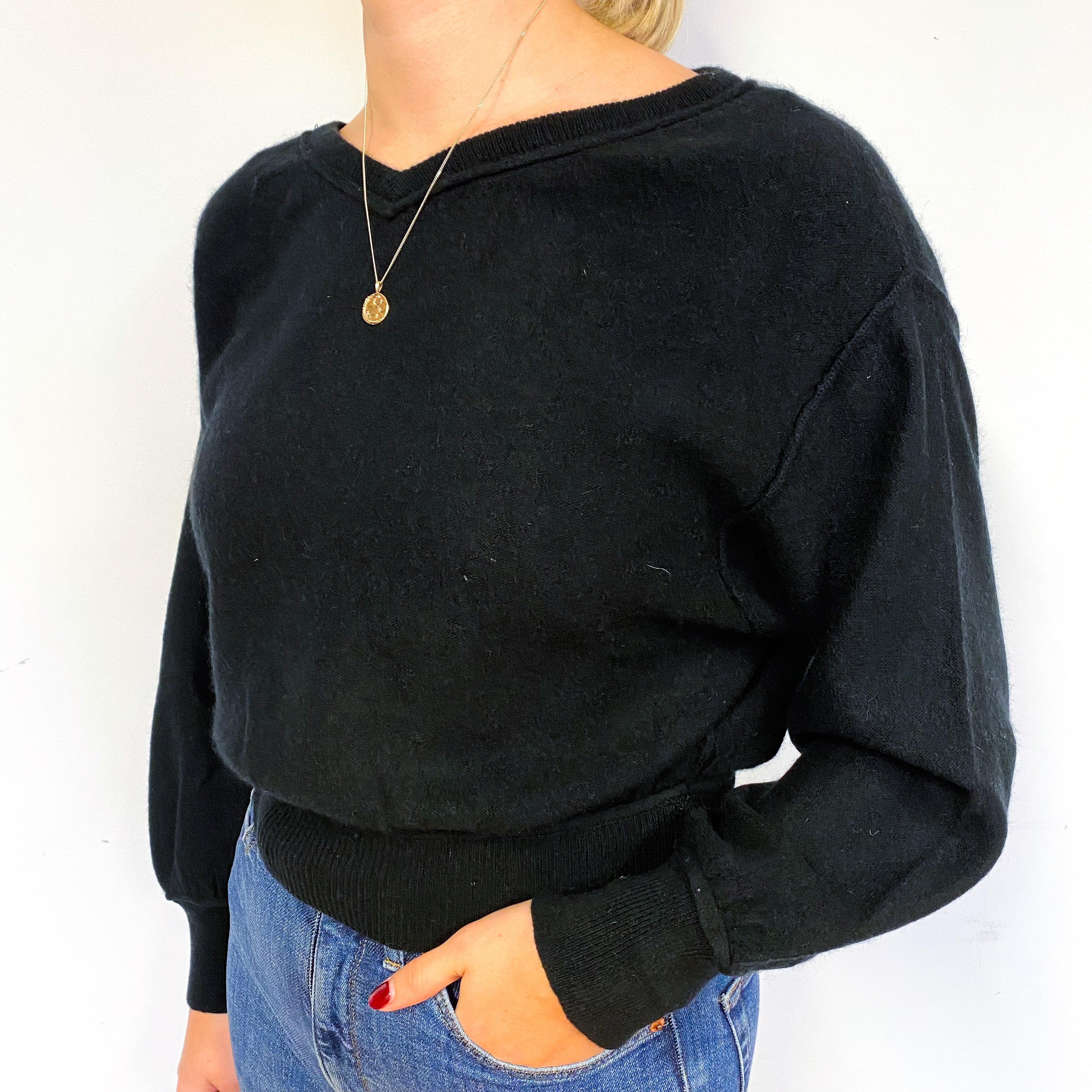 Black Bat Wing V Neck Jumper Small