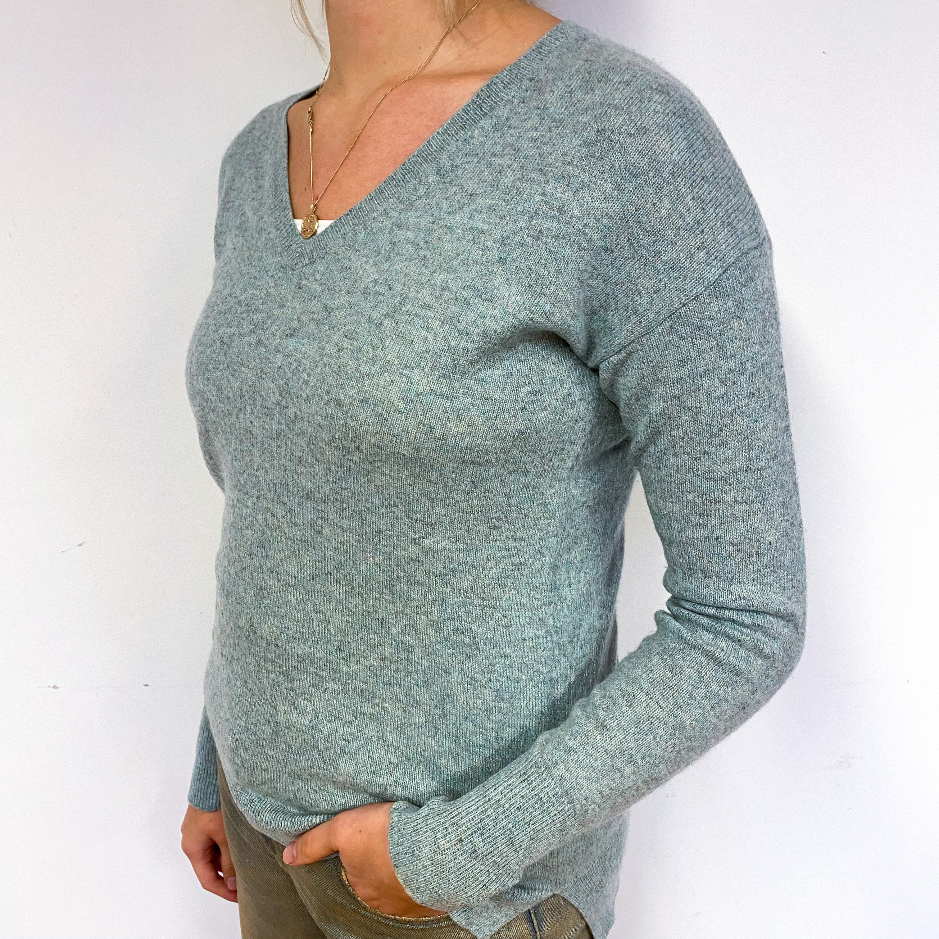 Duck Egg Blue Cashmere V-Neck Jumper Small