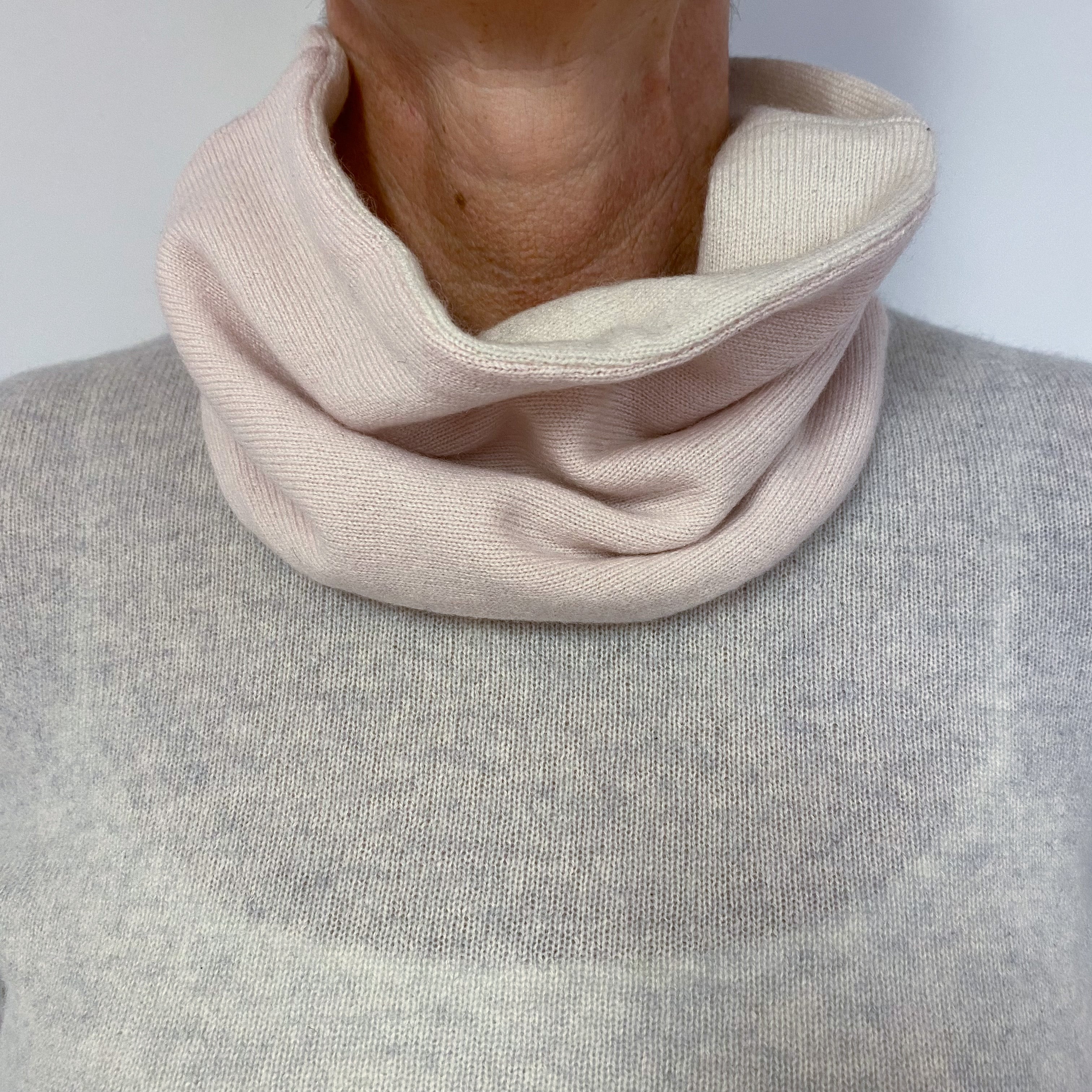 Palest Pink and Winter White Cashmere Neck Warmer