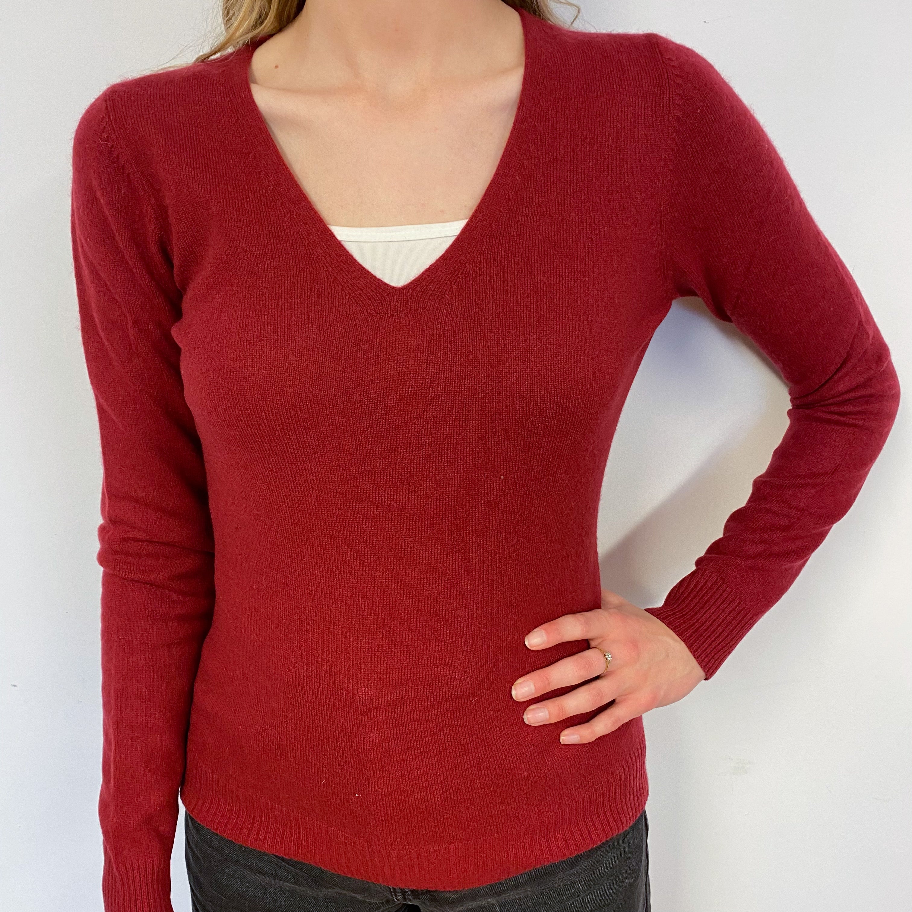 Dark Brick Red V Neck Jumper Small