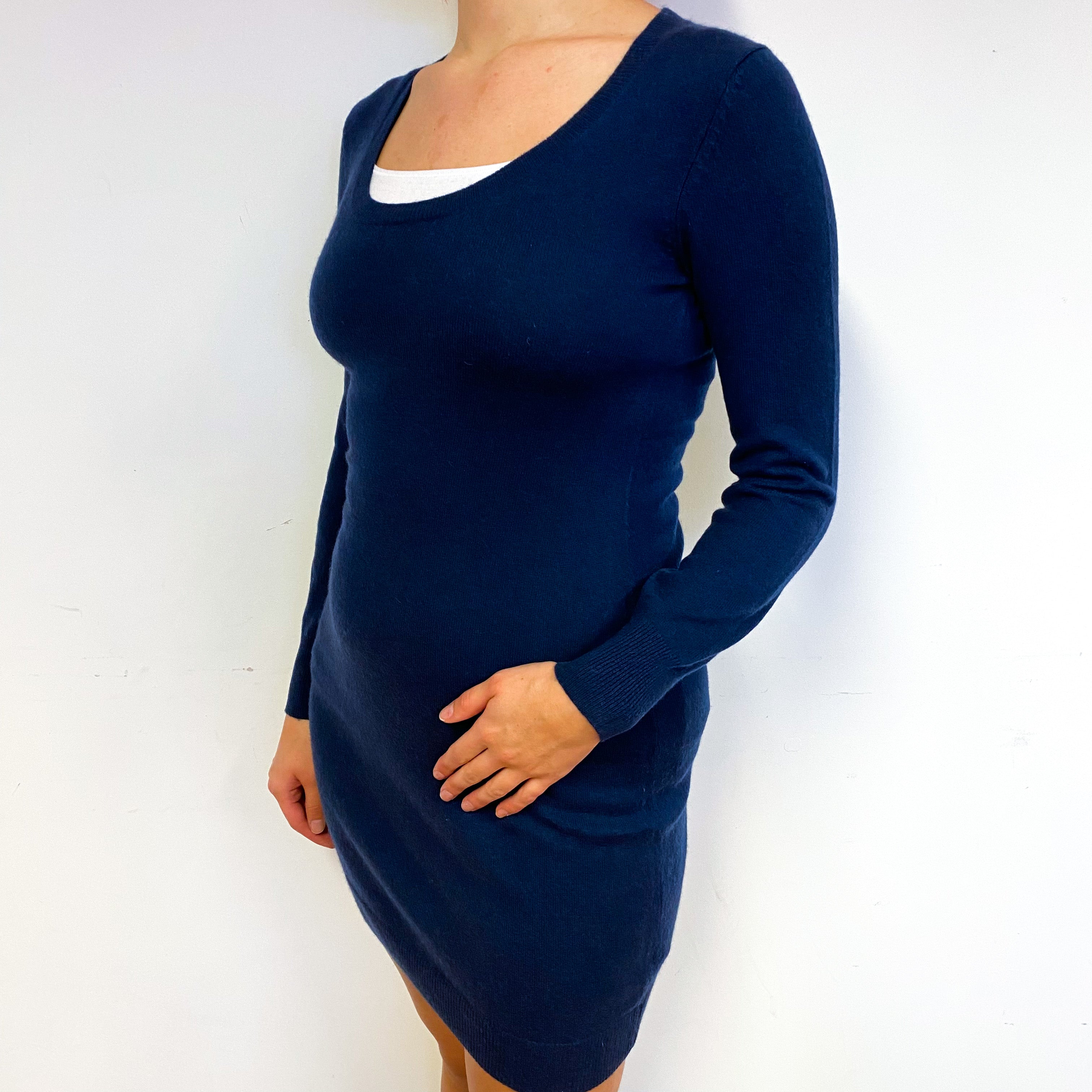 Navy Blue Cashmere Scoop Neck Dress Small