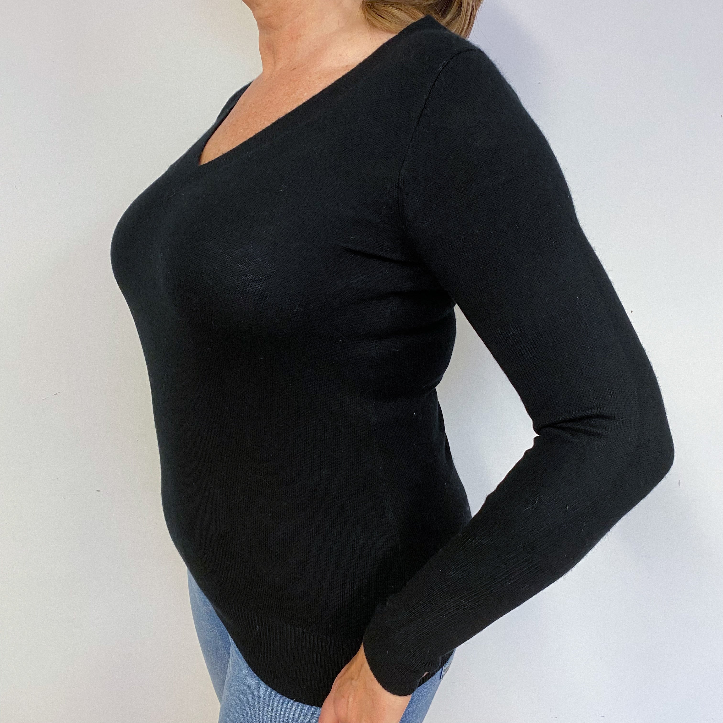 Slim Black V Neck Jumper Large