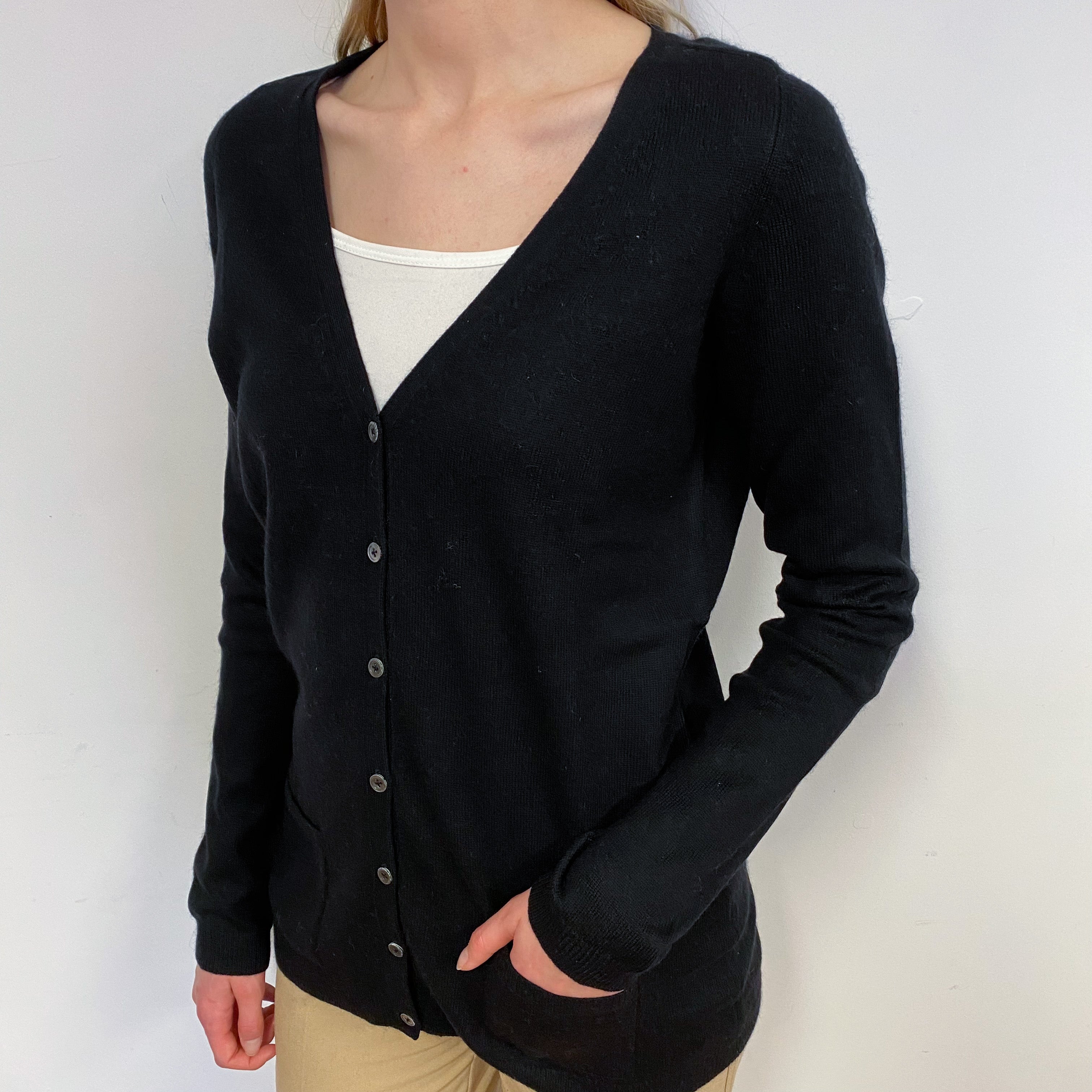 V-Neck Black Cardigan Small