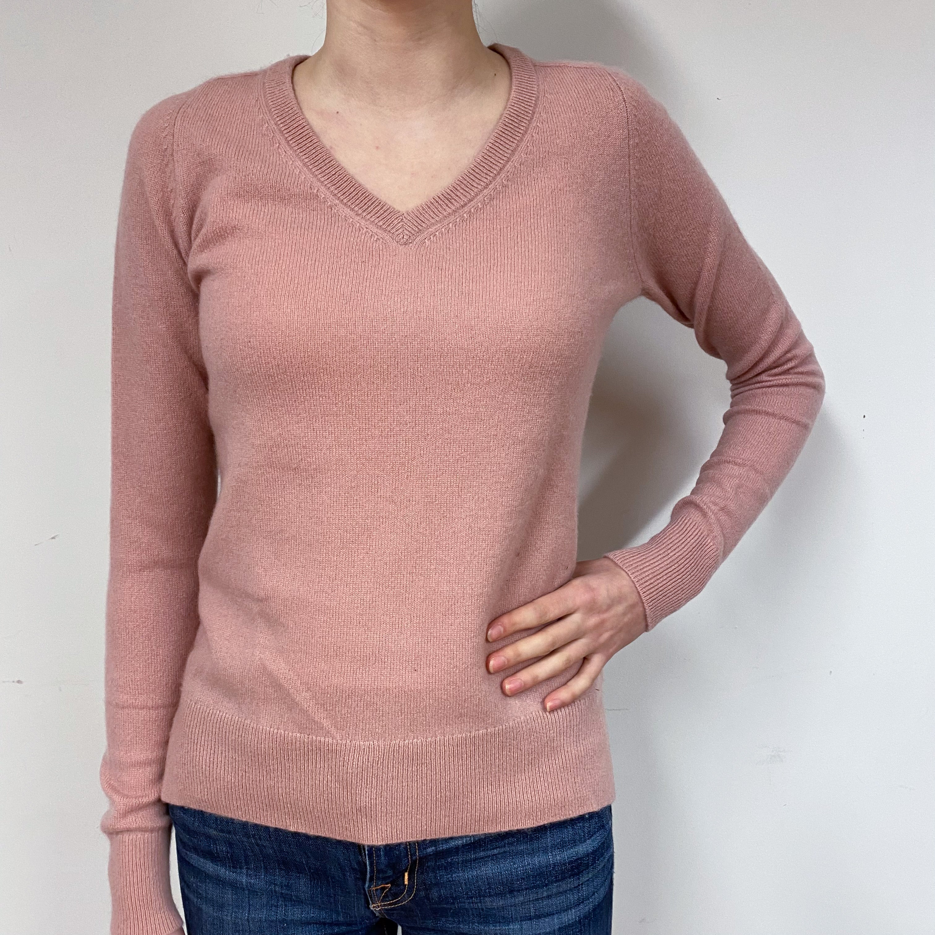 Blush Pink V-Neck Cashmere Jumper Extra Small