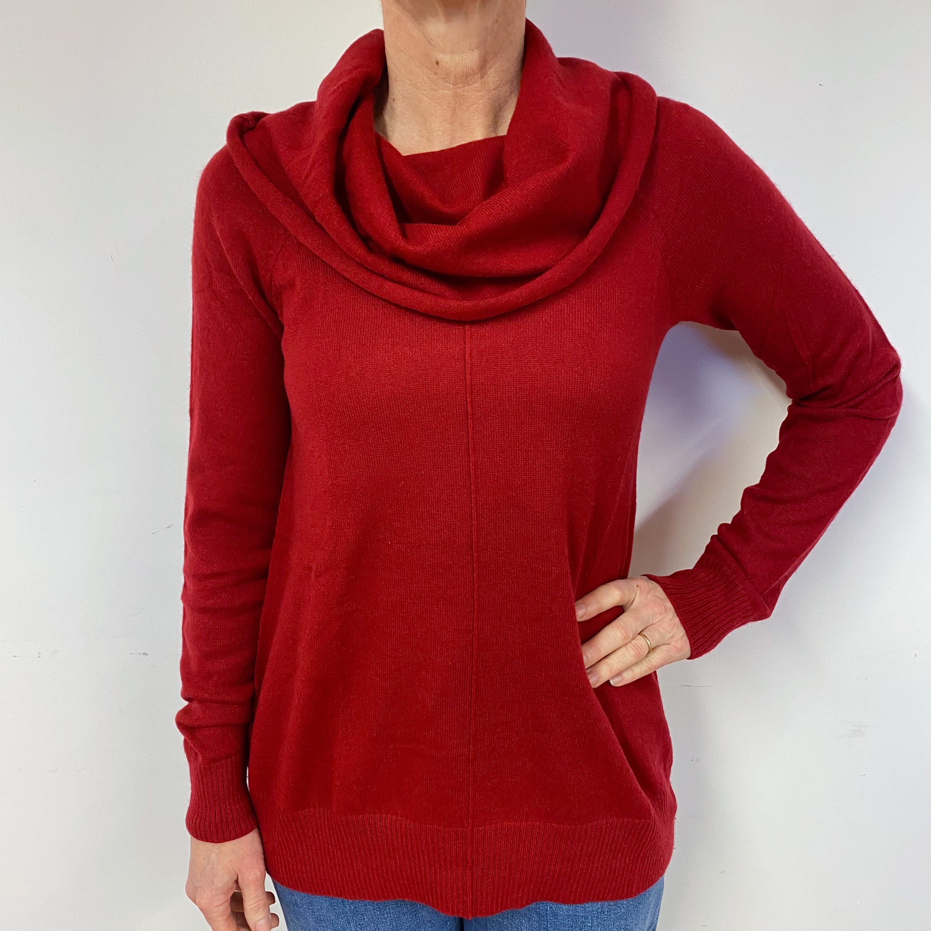 Crimson Red Cashmere Cowl Neck Jumper Medium