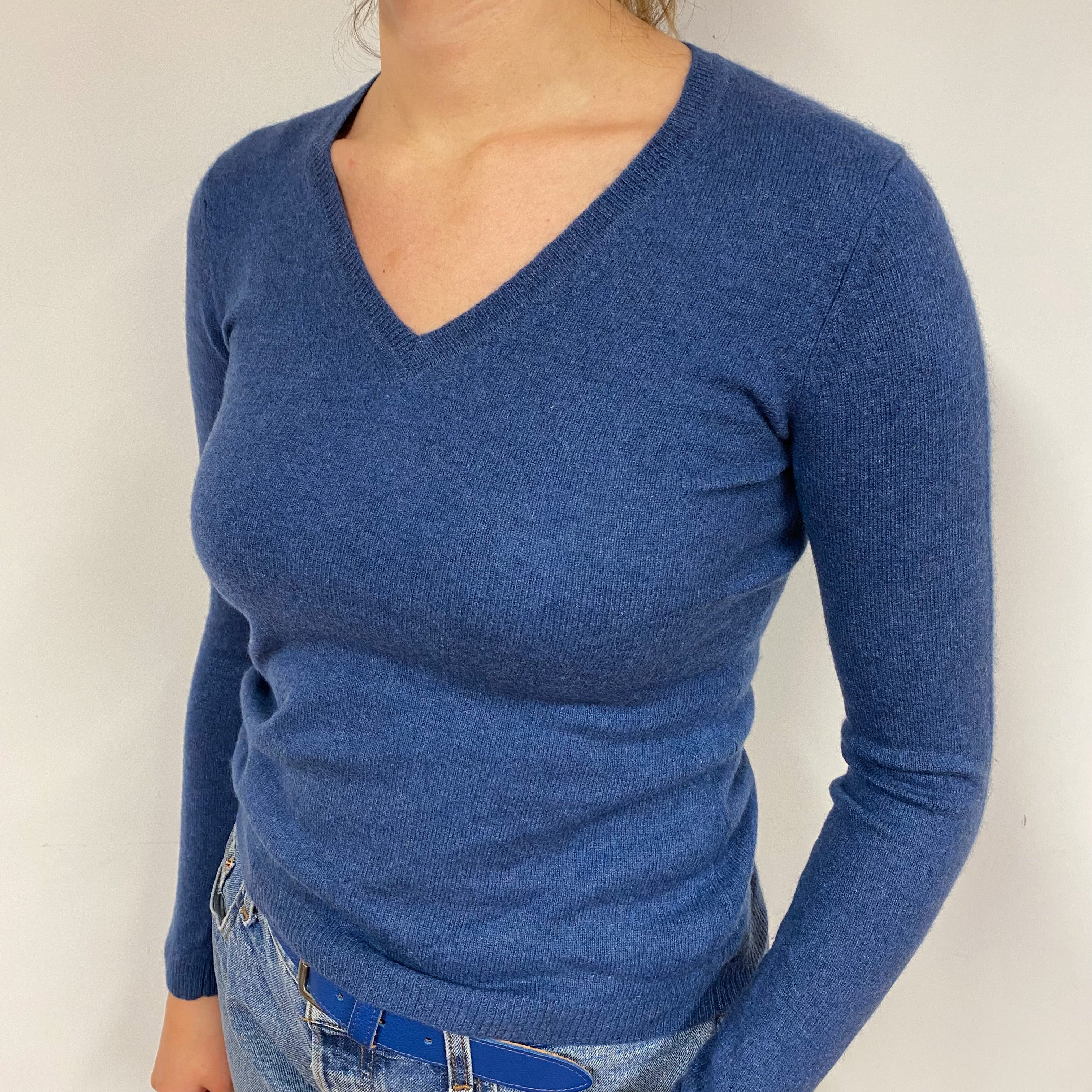 Naval Blue Cashmere V-Neck Jumper Small