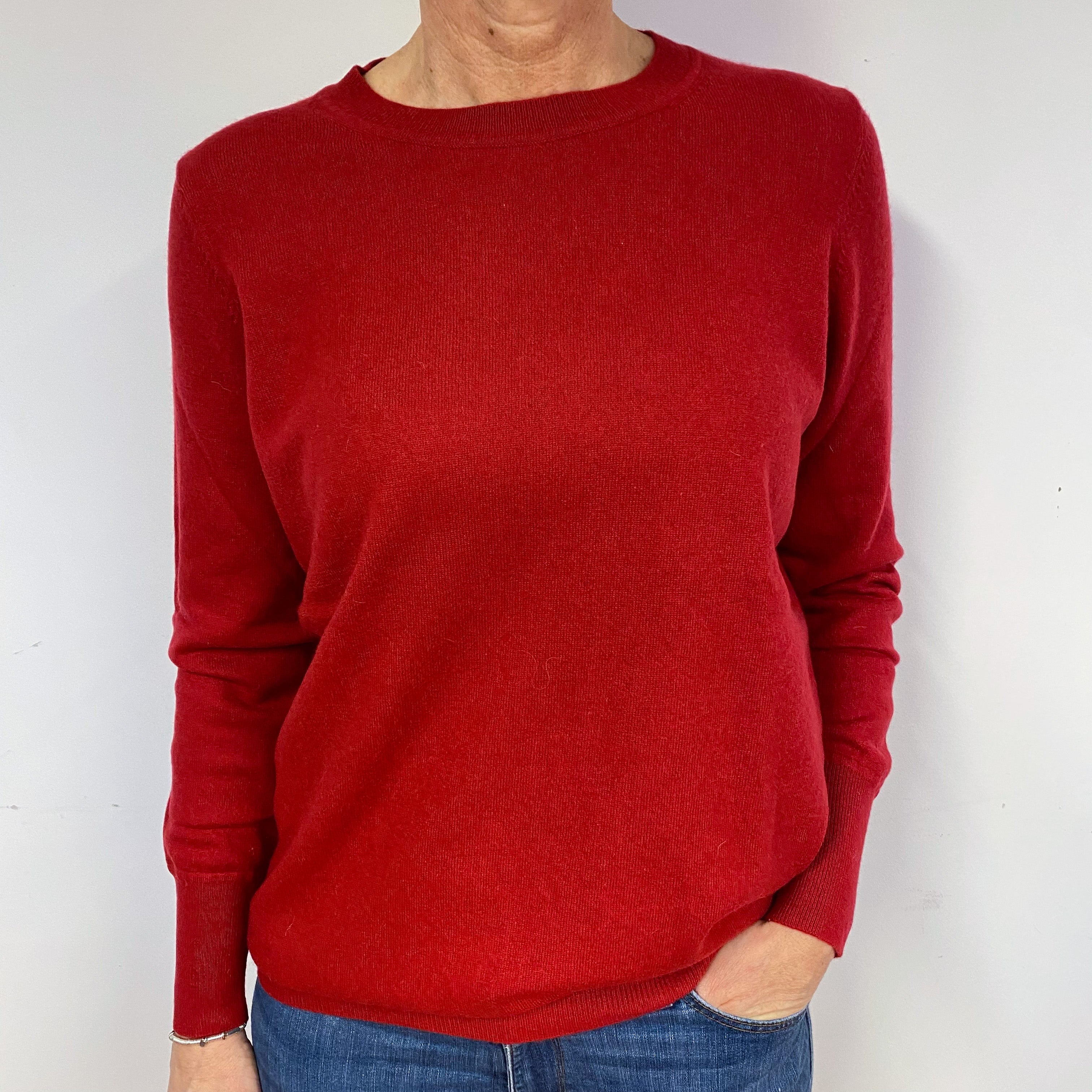 Crimson Red Cashmere Crew Neck Jumper Medium