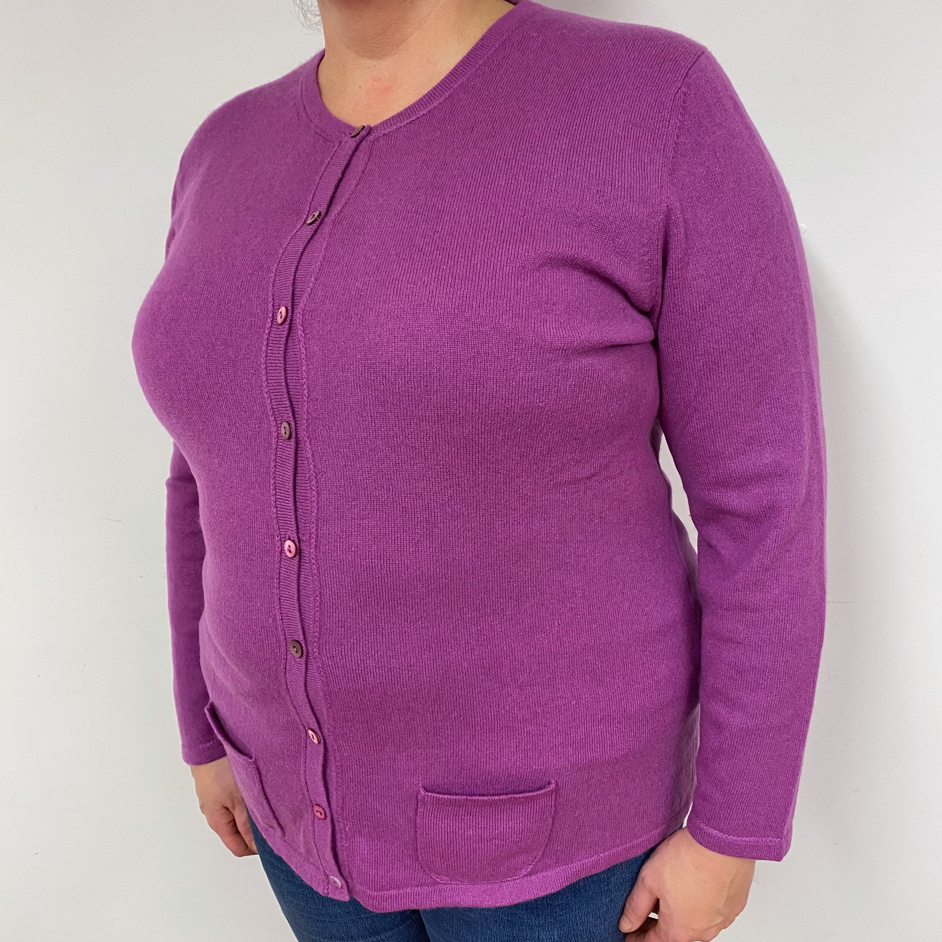 Viola Purple Cashmere Crew Neck Cardigan Extra Large