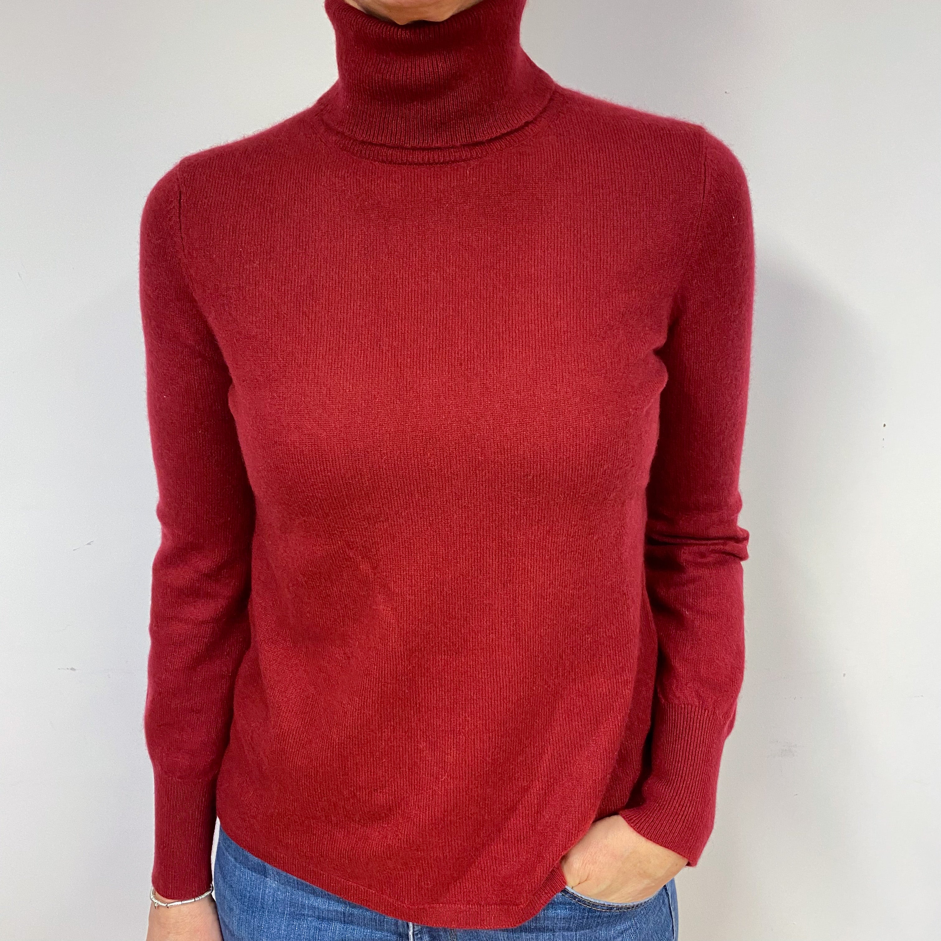 Burgundy Red Cashmere Polo Neck Jumper Medium