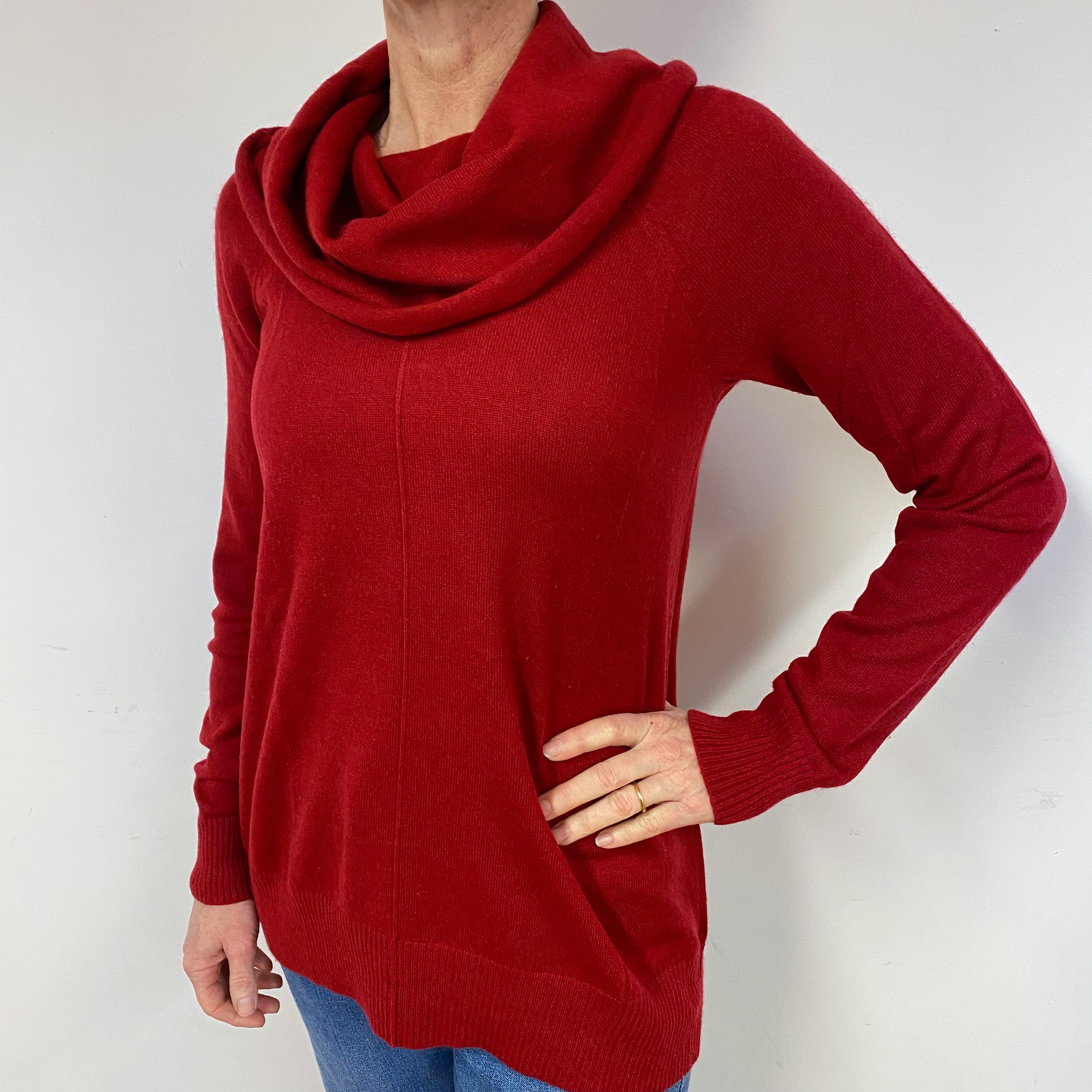 Crimson Red Cashmere Cowl Neck Jumper Medium