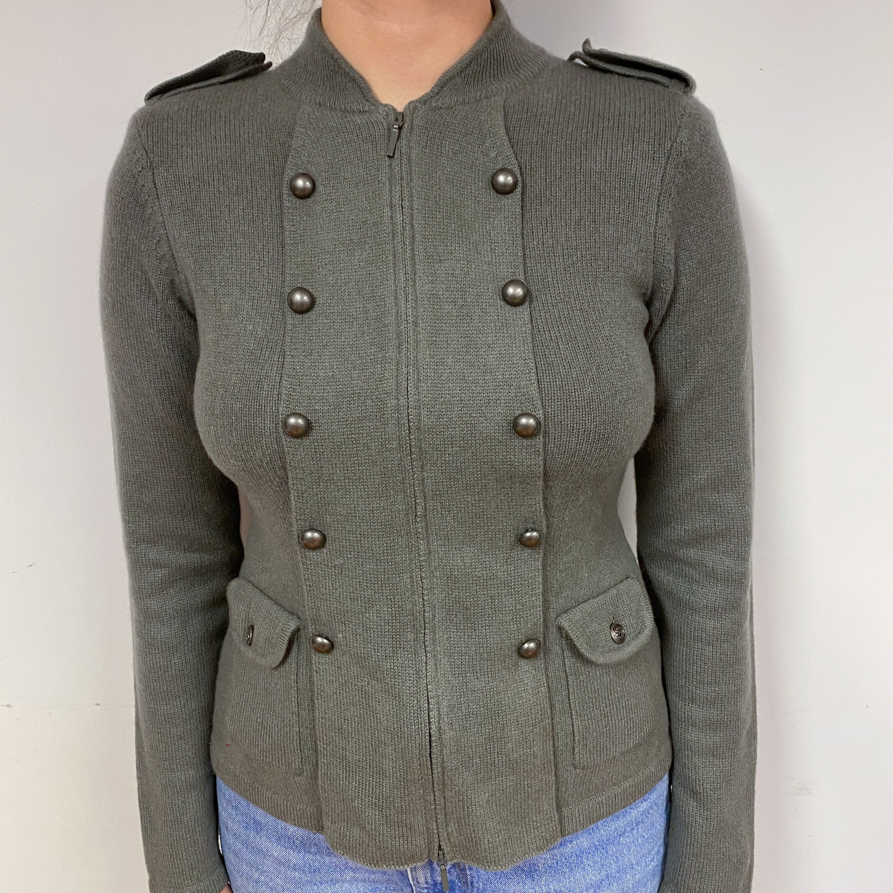 Khaki Green Military Style Cashmere Jacket Small