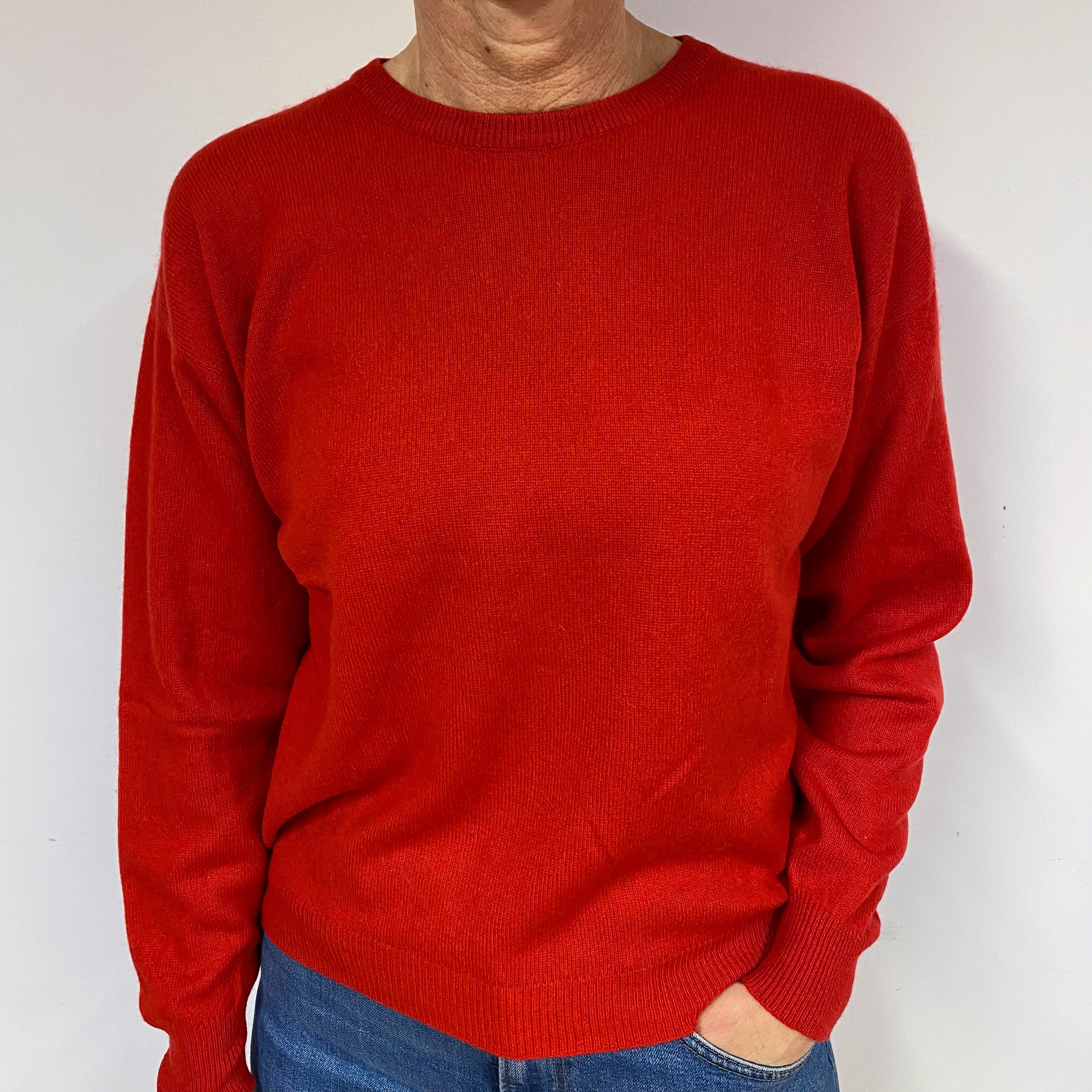 Post Box Red Cashmere Crew Neck Jumper Medium