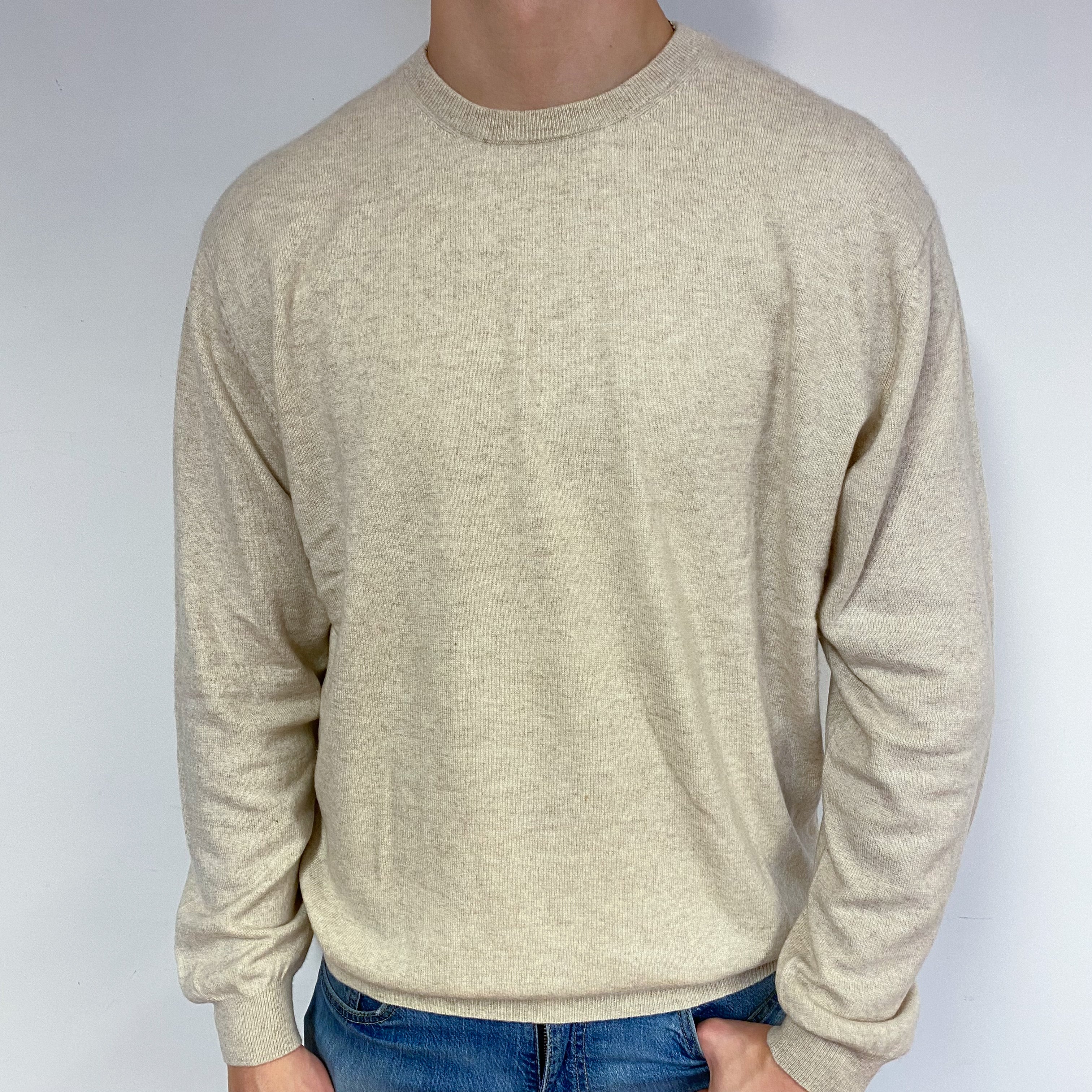 Men's Pale Biscuit Cashmere Crew Neck Jumper XL