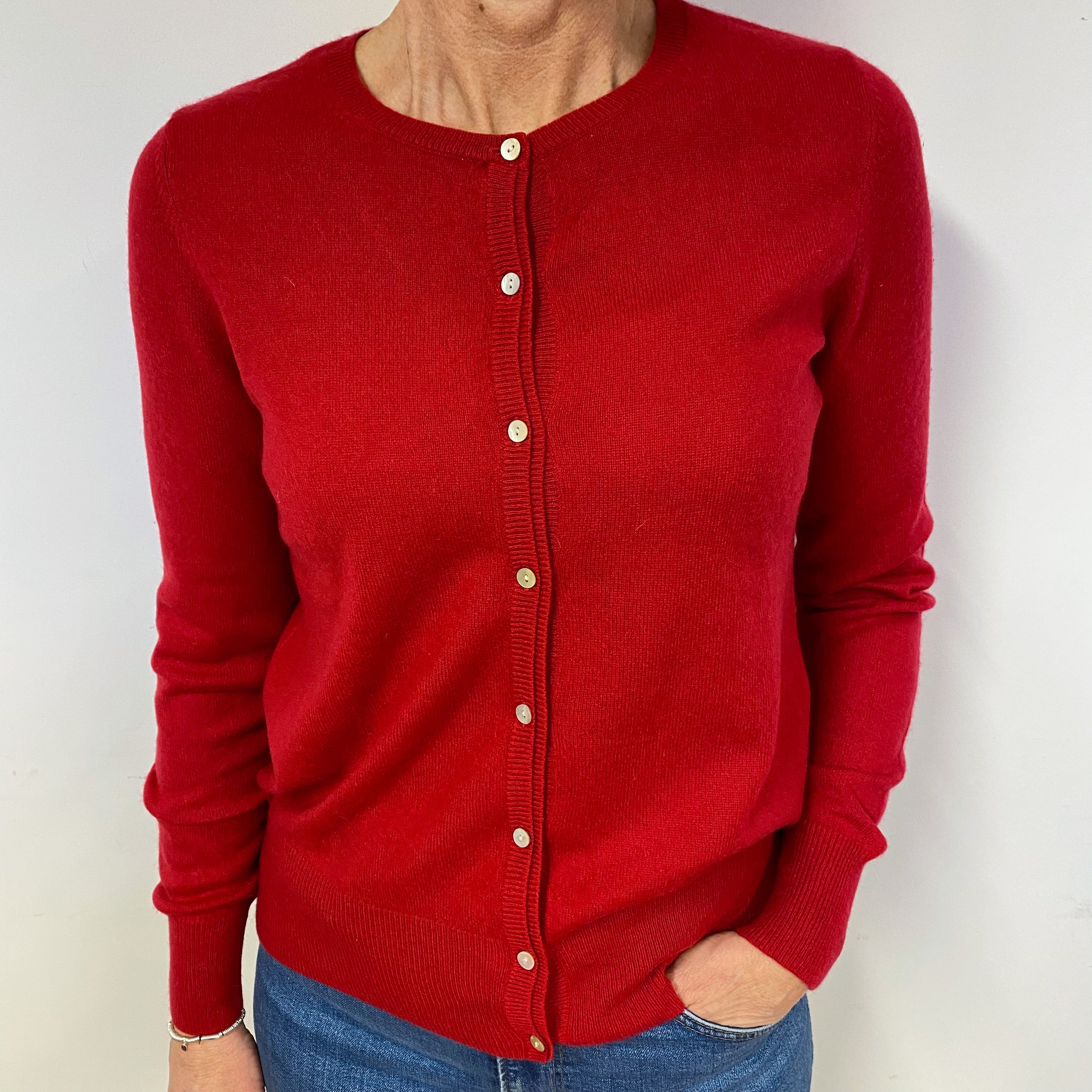 Berry Red Cashmere Crew Neck Cardigan Medium