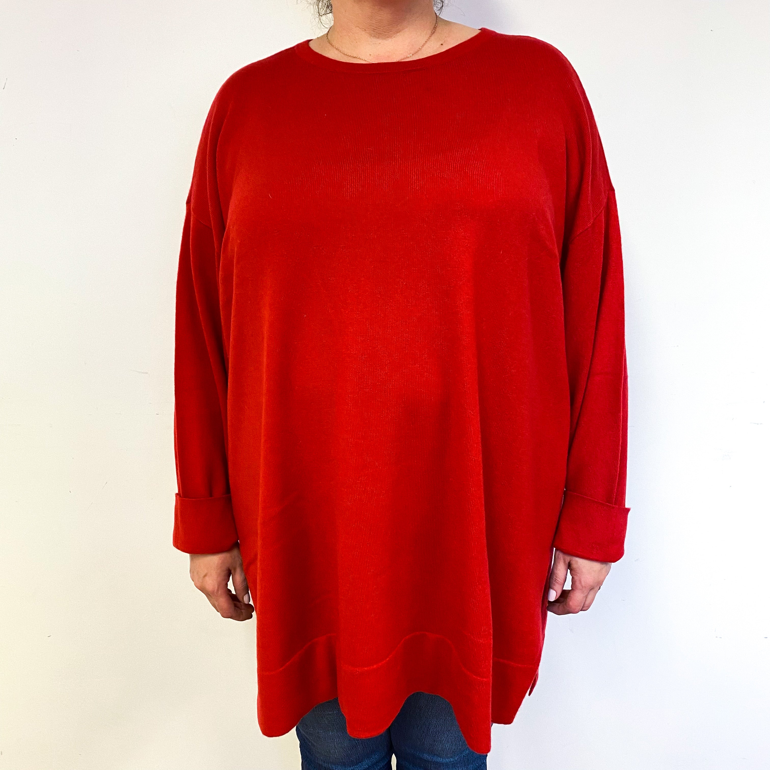 Vermilion Red Cashmere Crew Neck Tunic Jumper 4XLarge