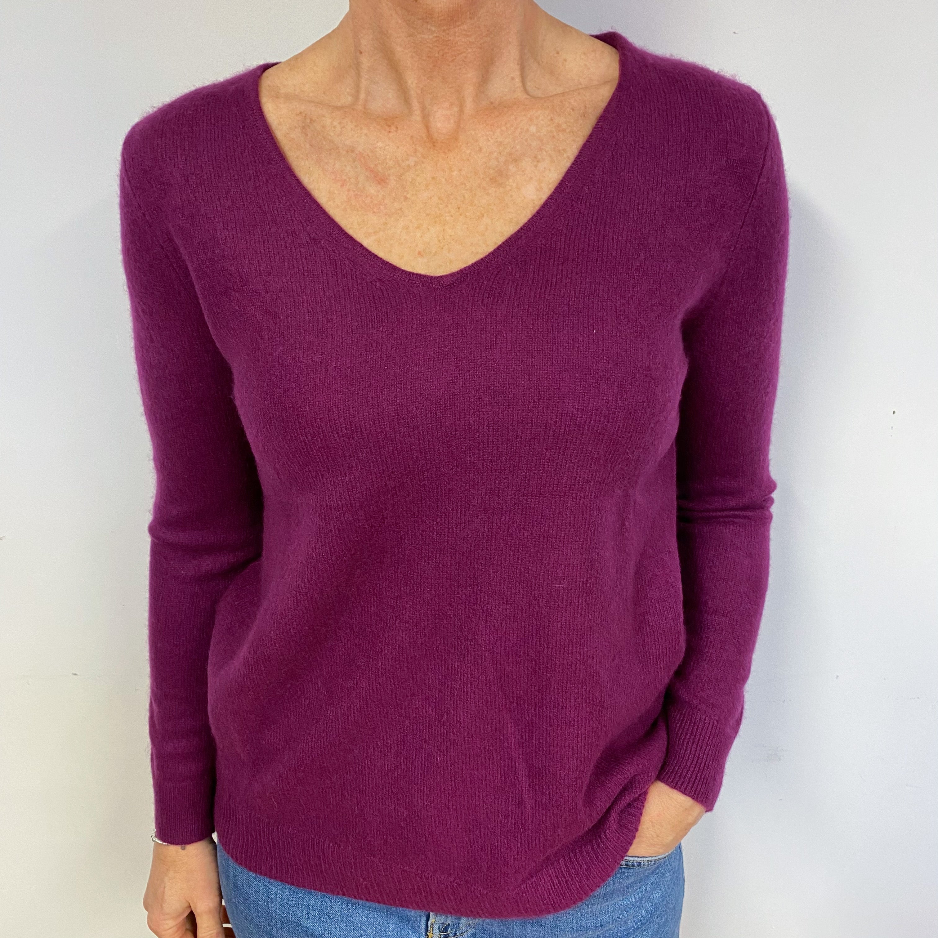 Viola Purple Cashmere V-Neck Jumper Medium