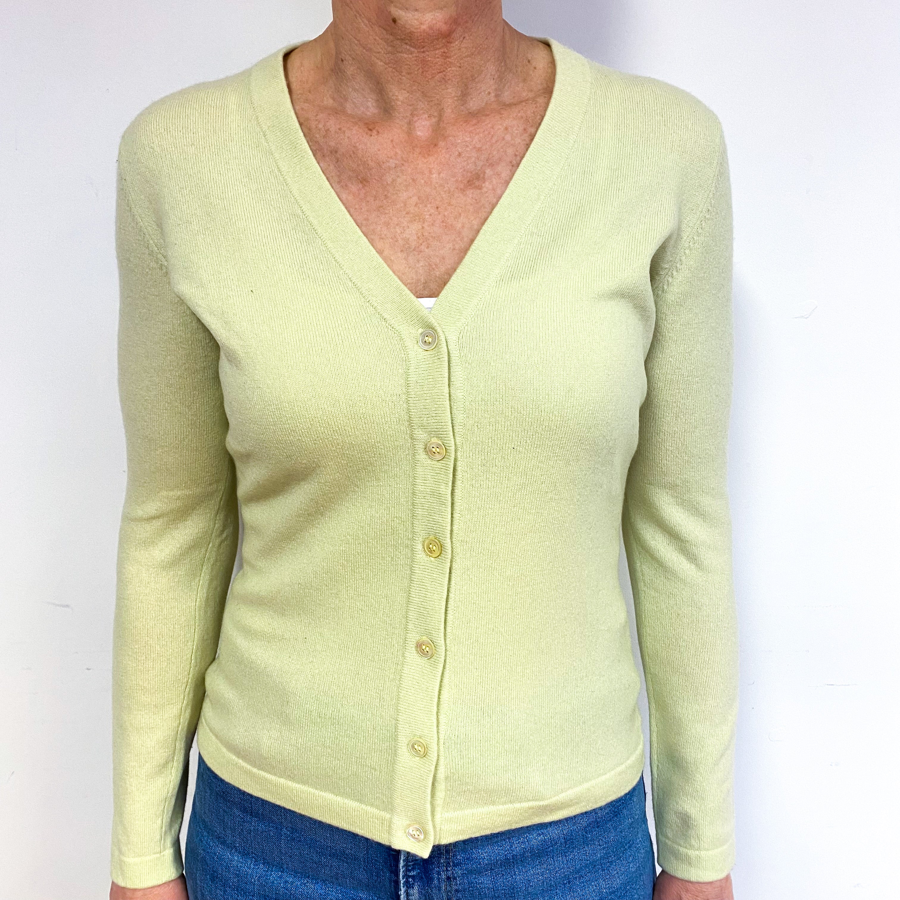 Soft Lime Green Cashmere V-Neck Cardigan Medium