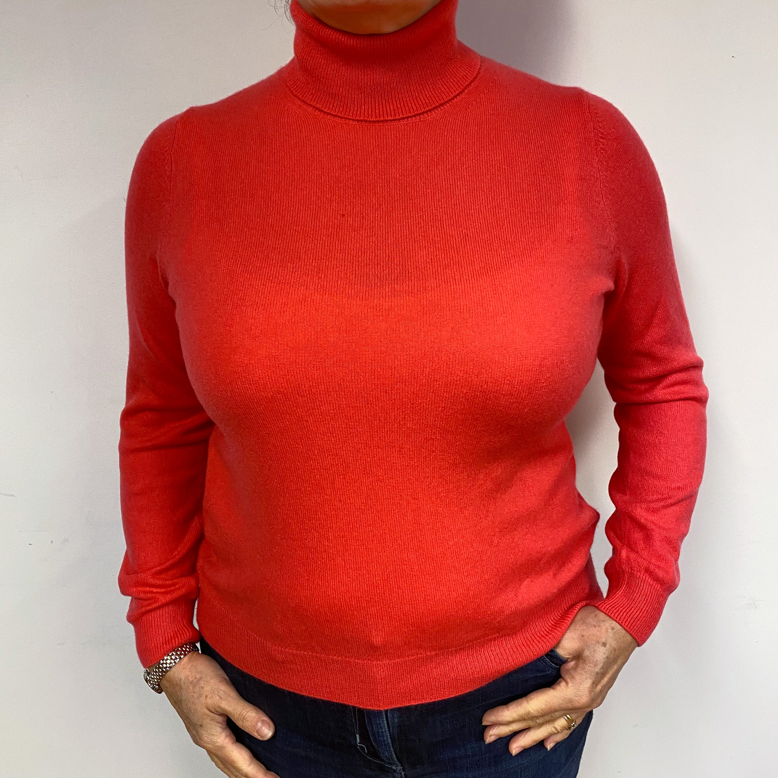 Strawberry Pink Cashmere Polo Neck Jumper Large