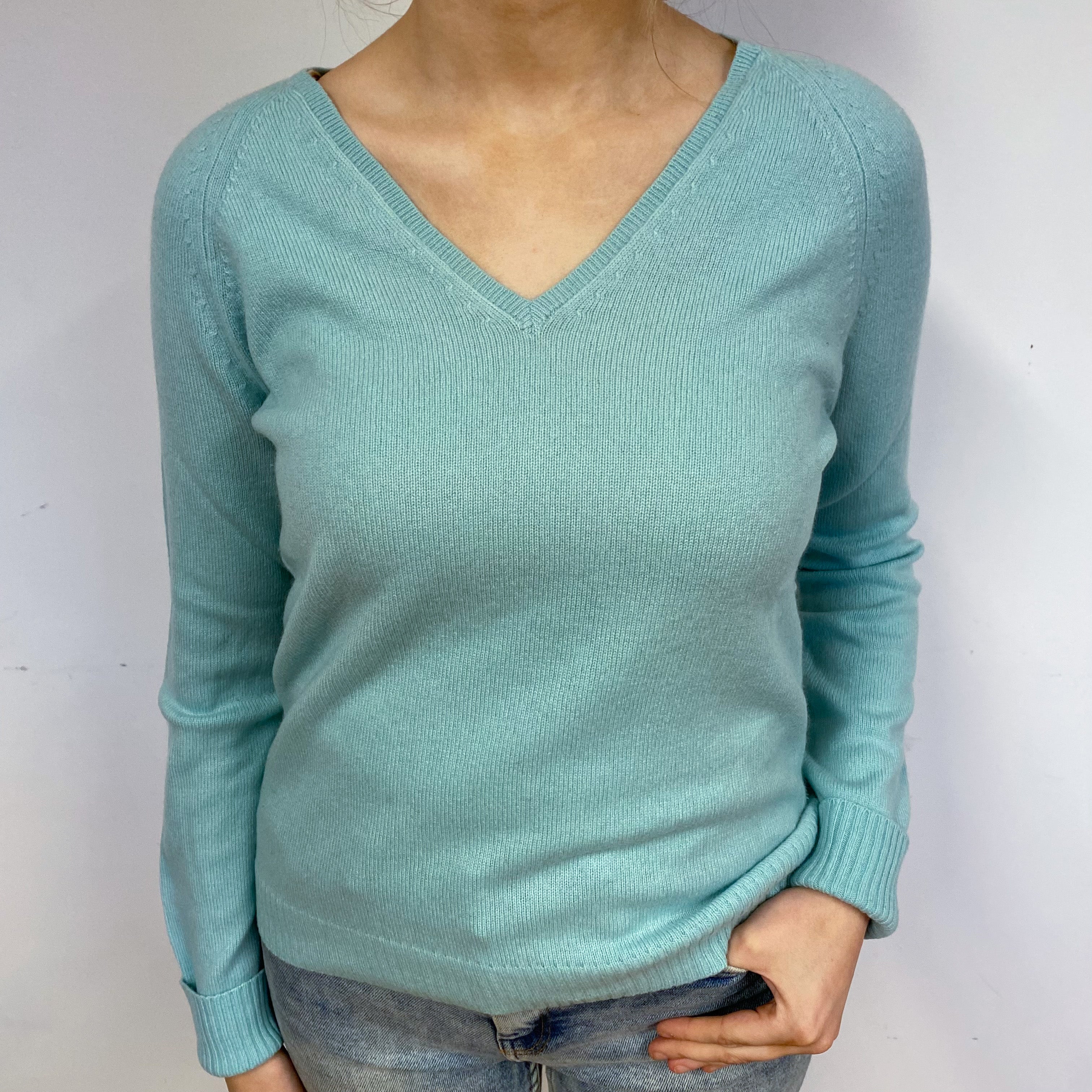 Mint Green Cashmere V-Neck Jumper Small