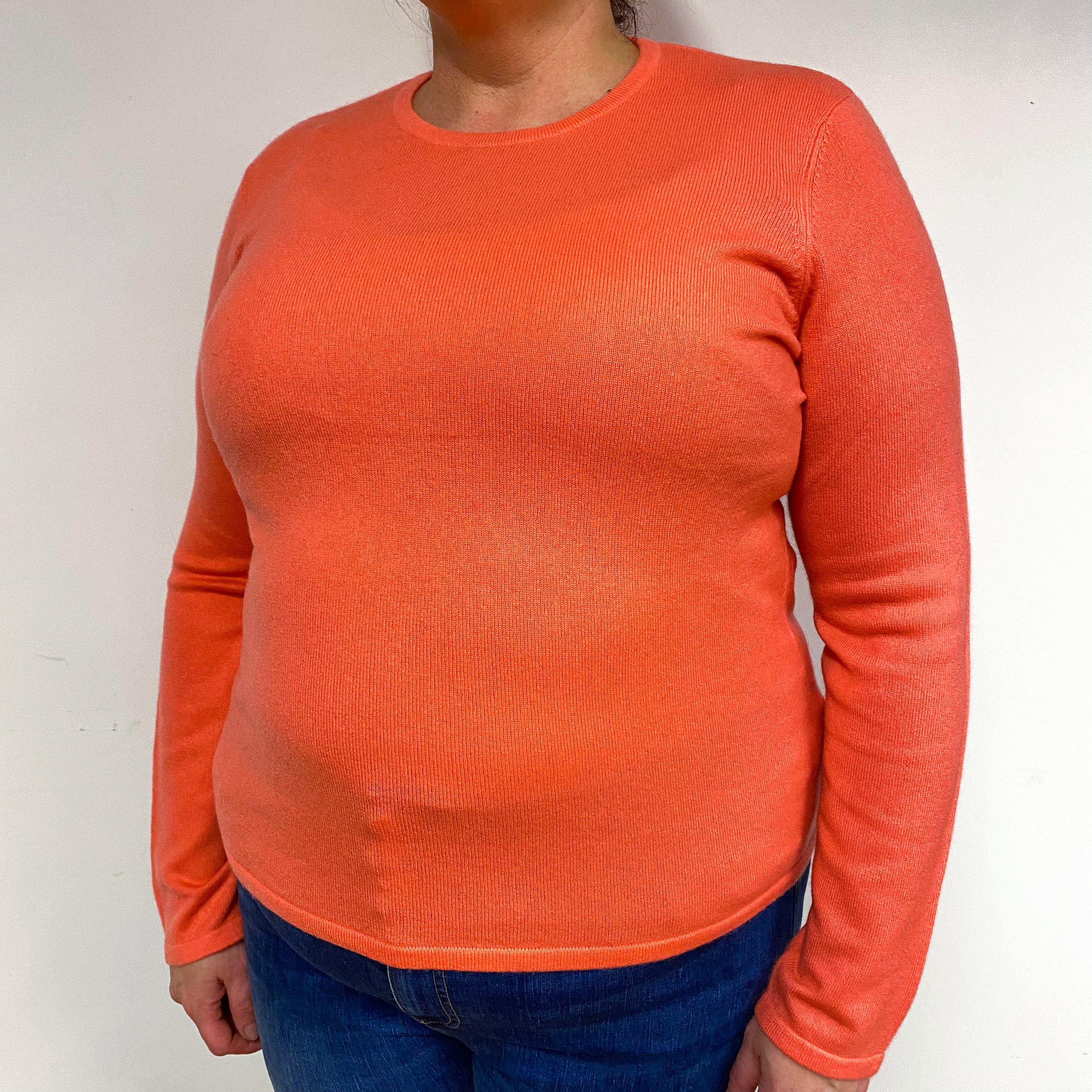 Coral Orange Cashmere Crew Neck Jumper Extra Large