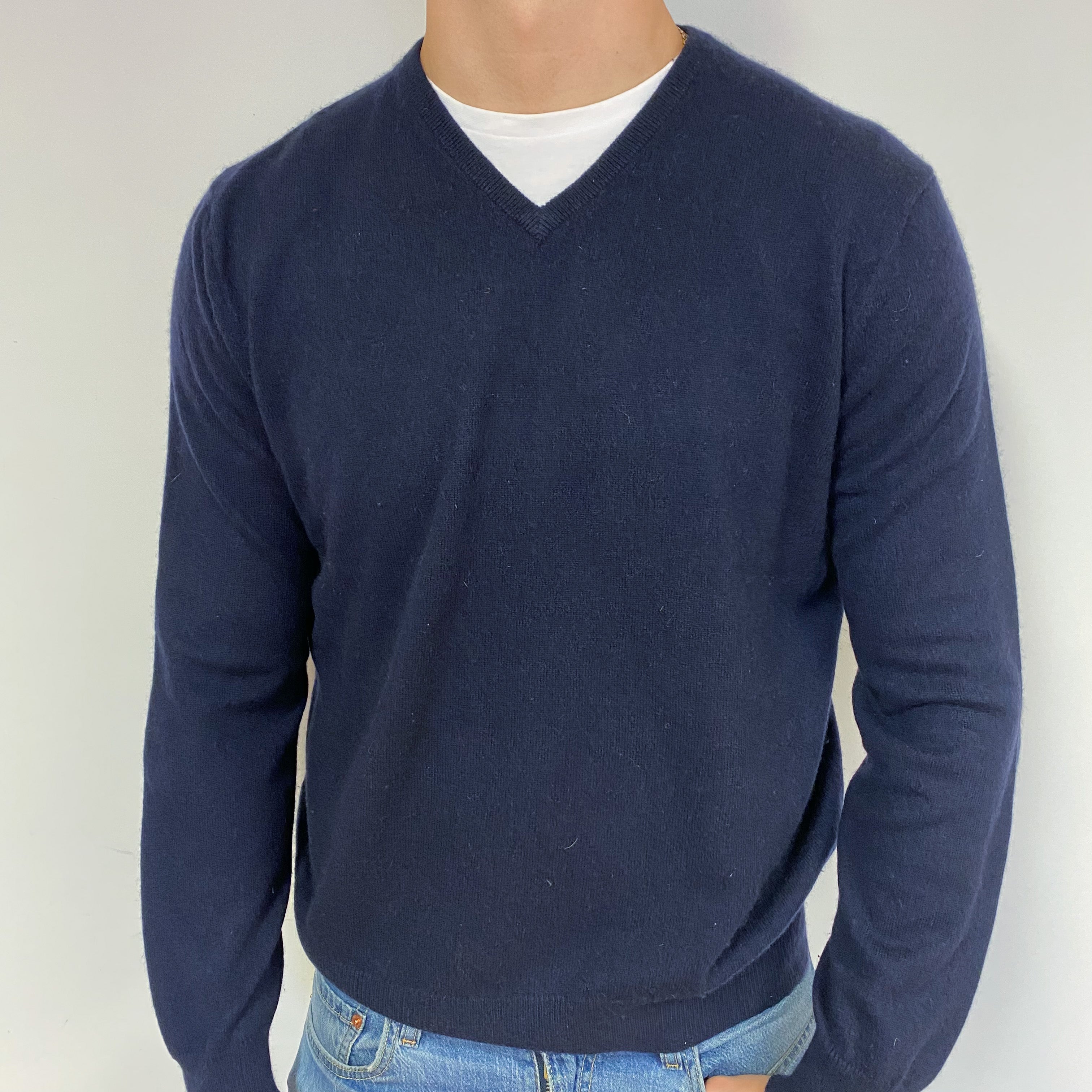 Men's Navy Blue Cashmere Crew Neck Jumper