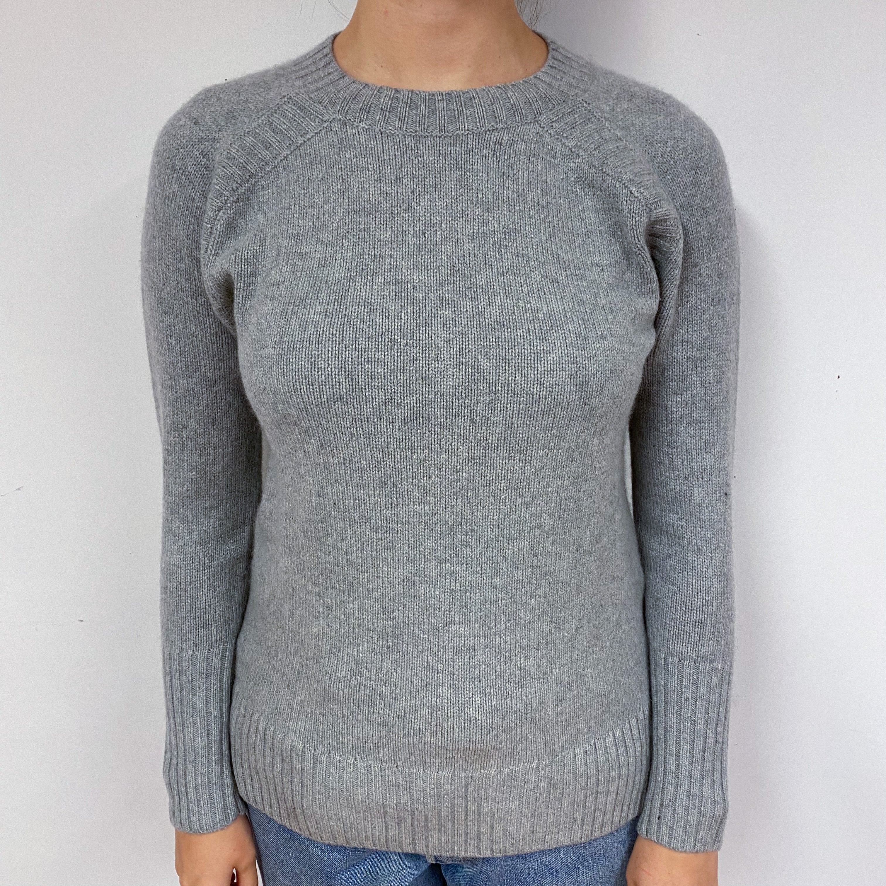 Chunky Smoke Grey Cashmere Crew Neck Jumper Small