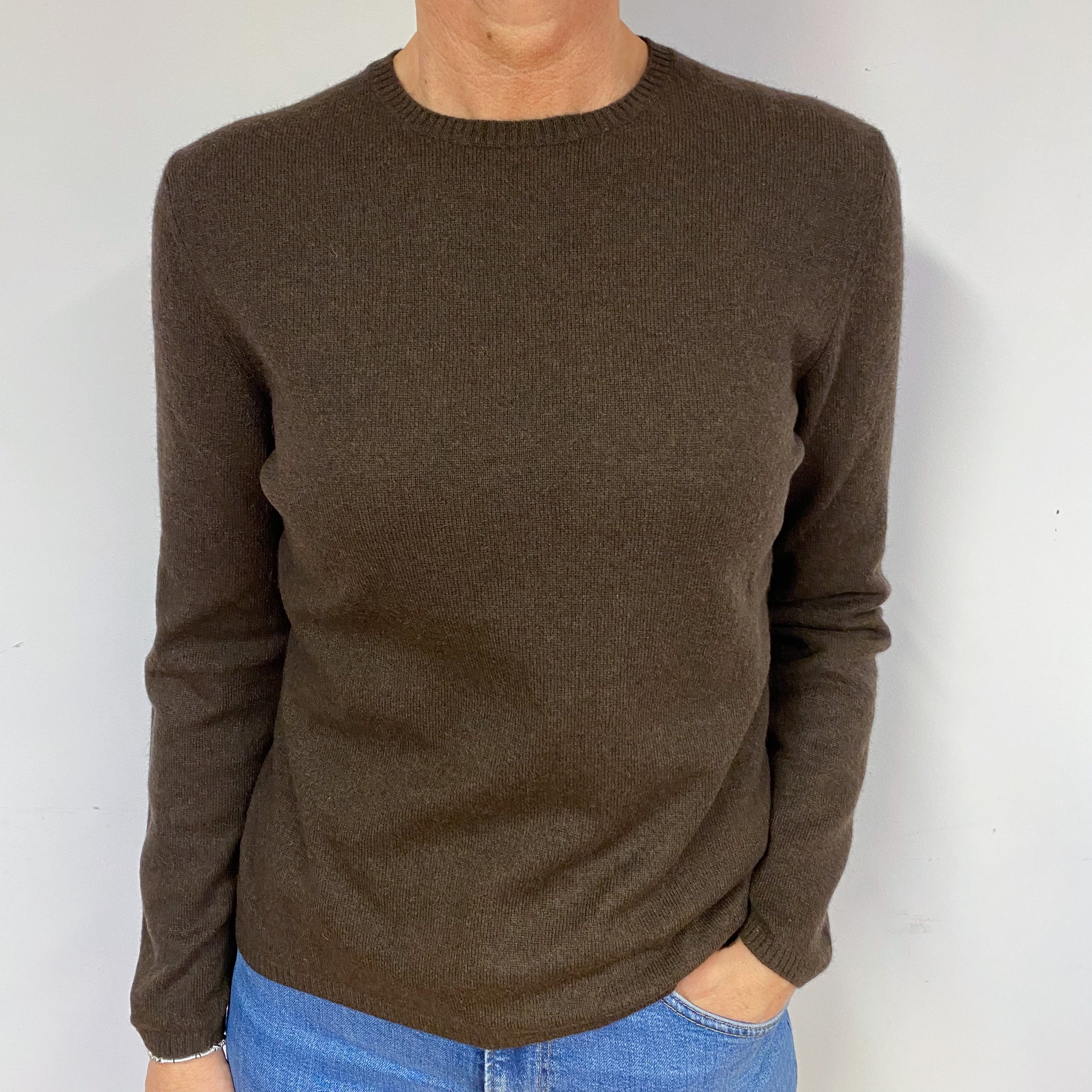 Chocolate Brown Cashmere Crew Neck Jumper Medium