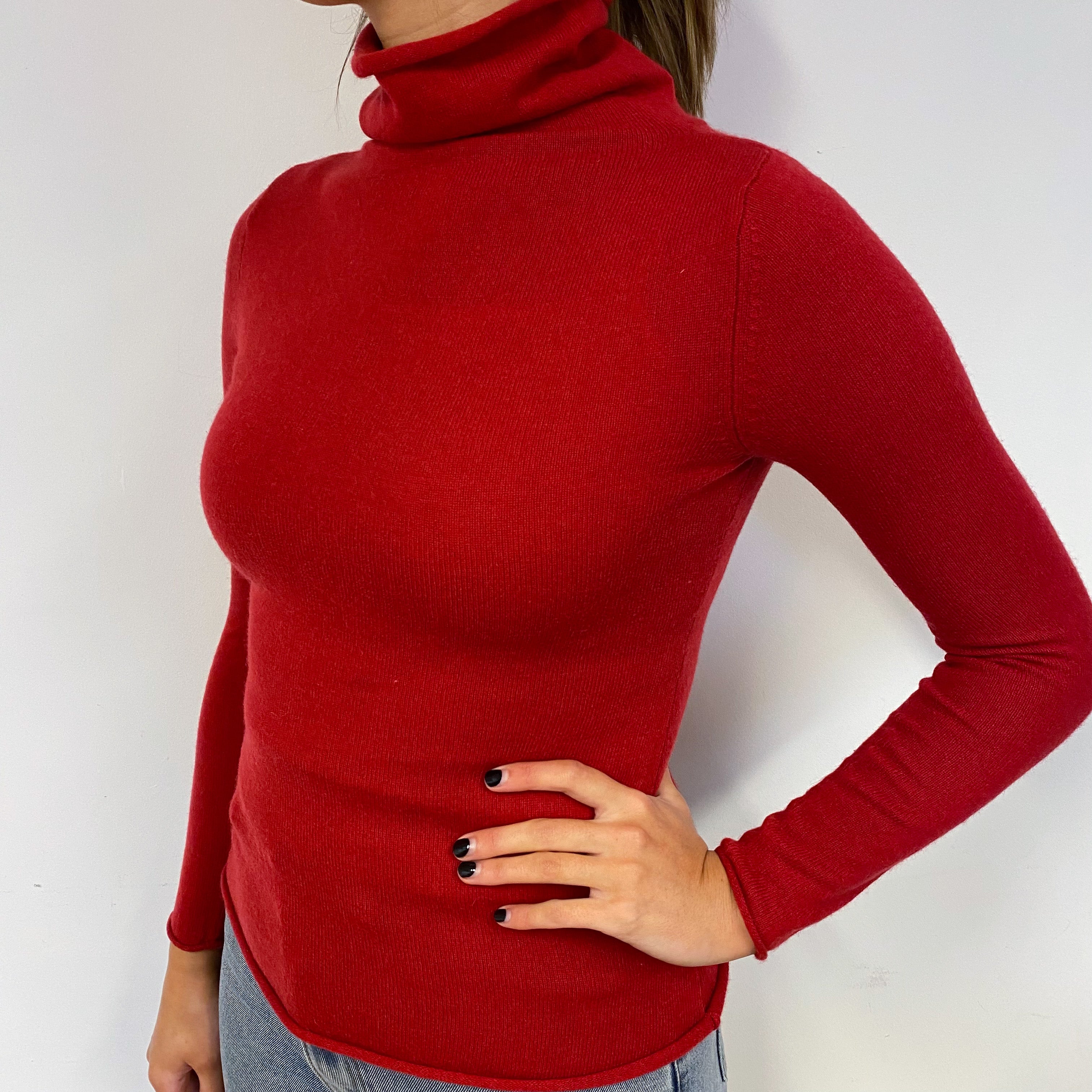 Post Box Red Turtle Neck Cashmere Polo Neck Jumper Small