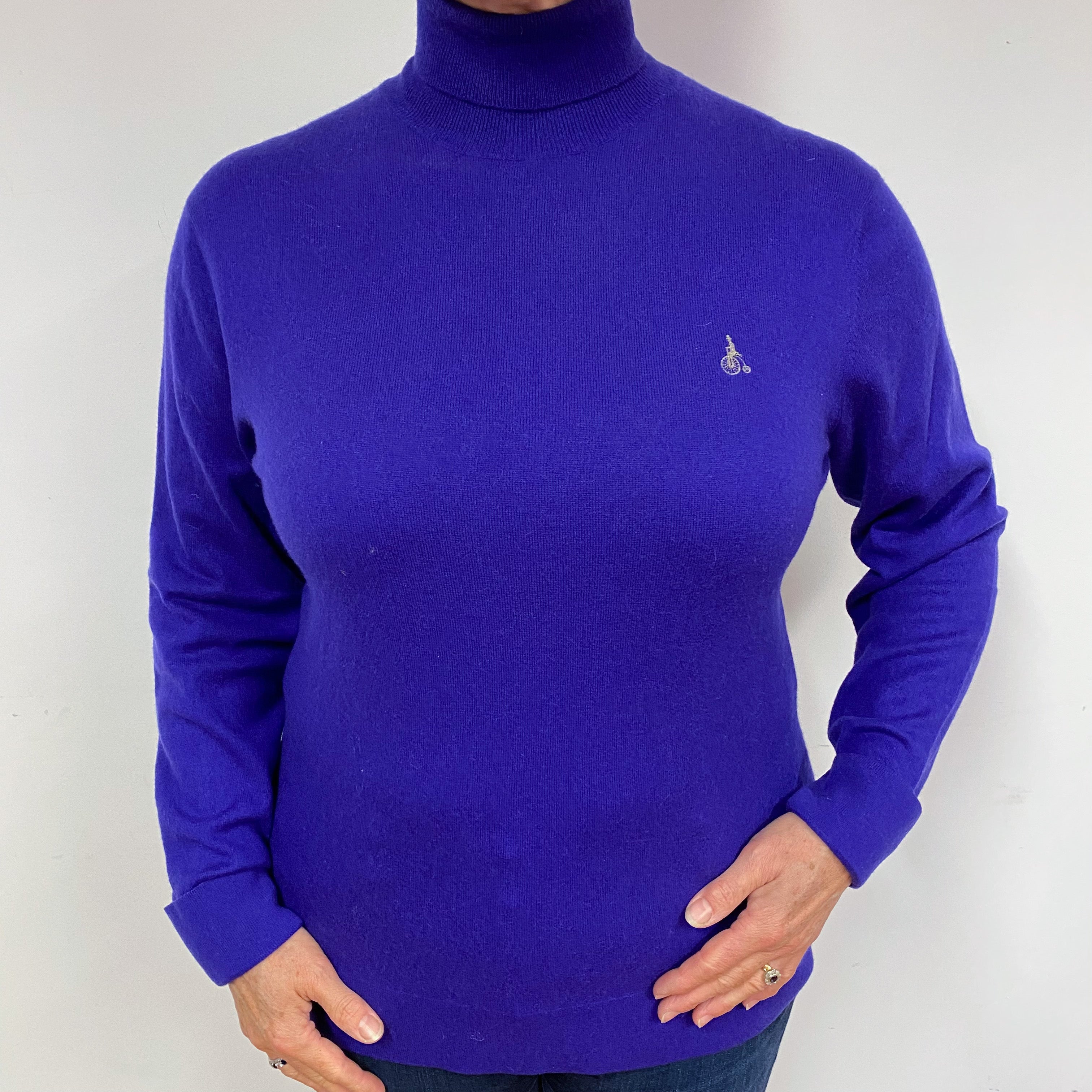 Indigo Purple Cashmere Polo Neck Jumper Large