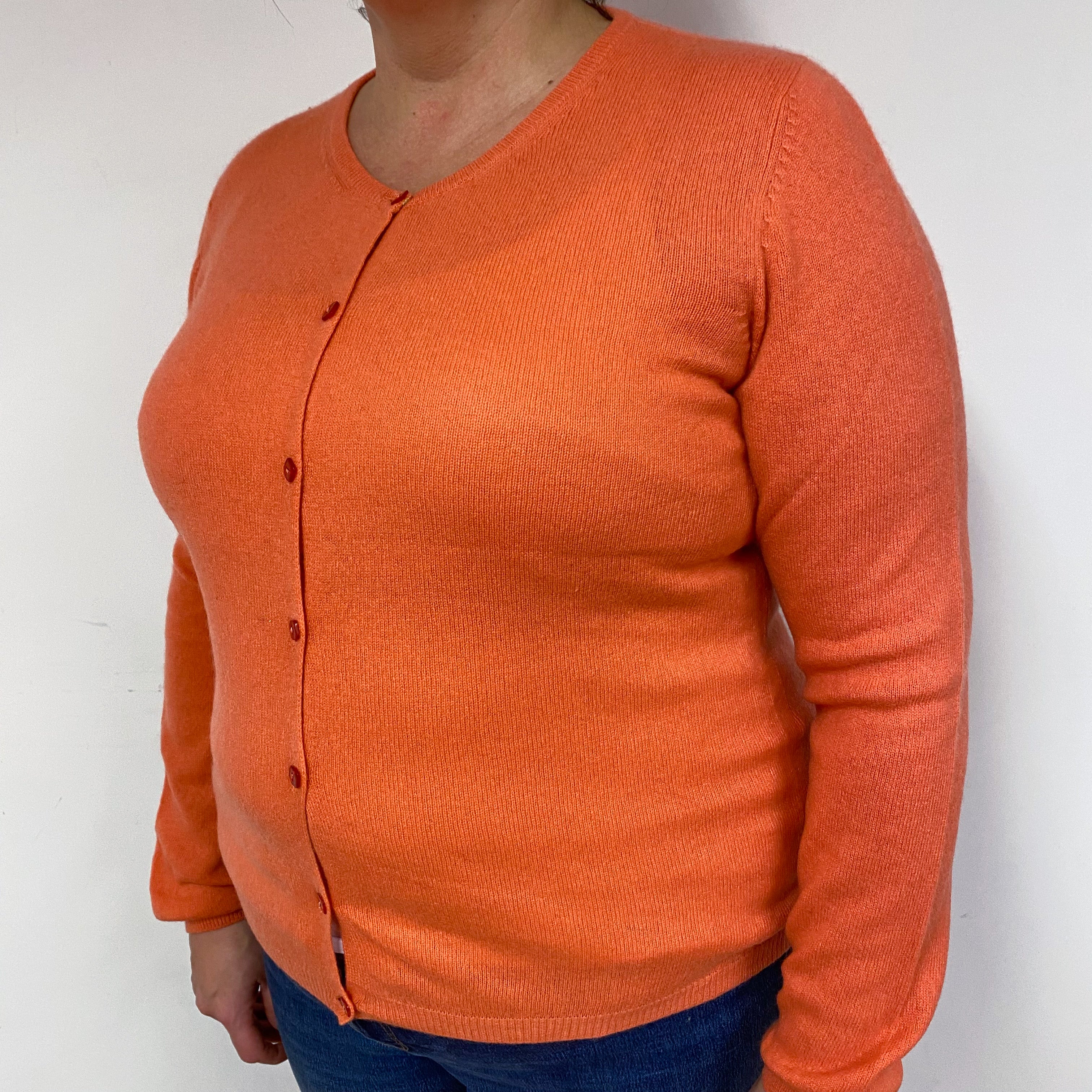 Pumpkin Orange Cashmere Crew Neck Cardigan Extra Large