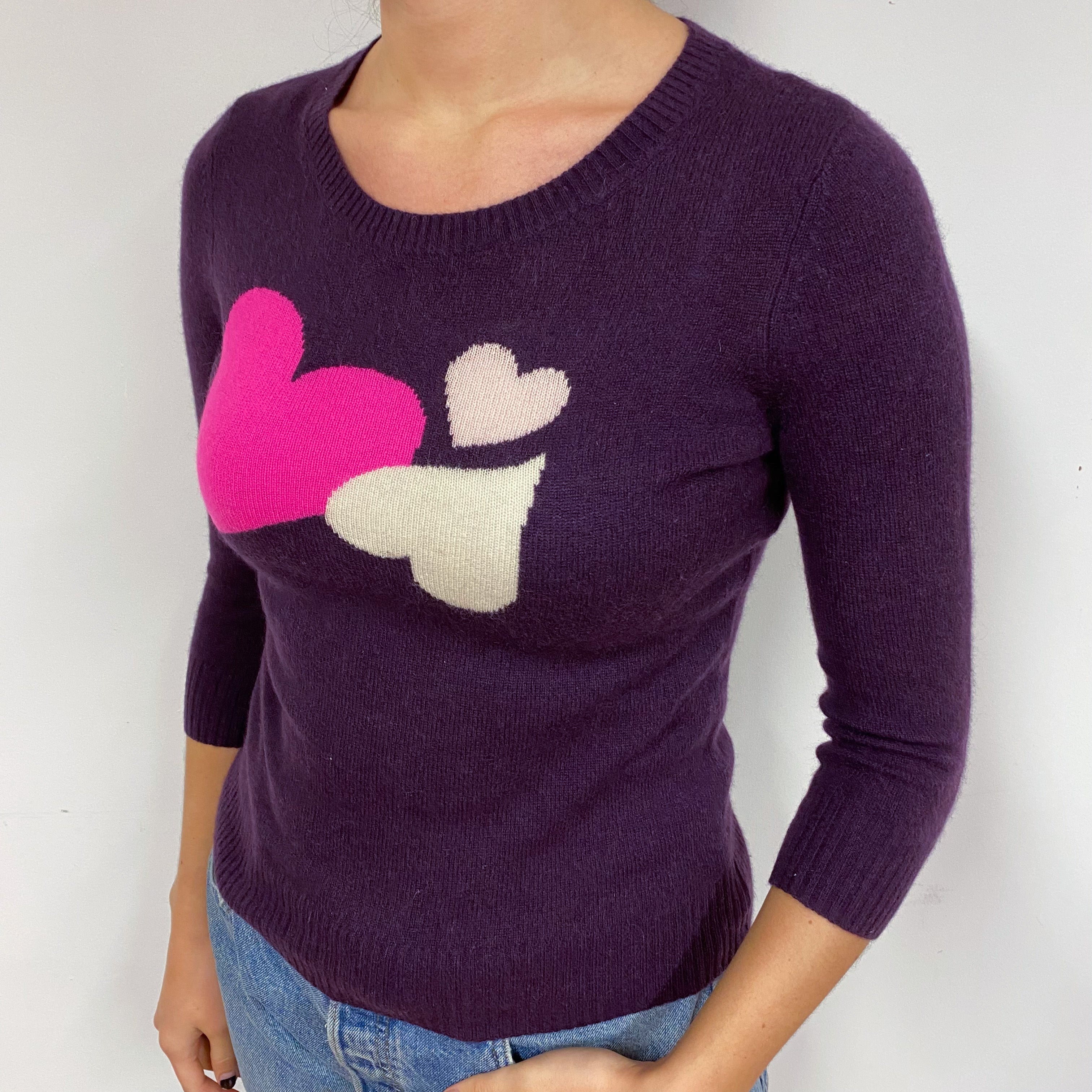 Grape Purple Heart Cashmere Crew Neck Jumper Small