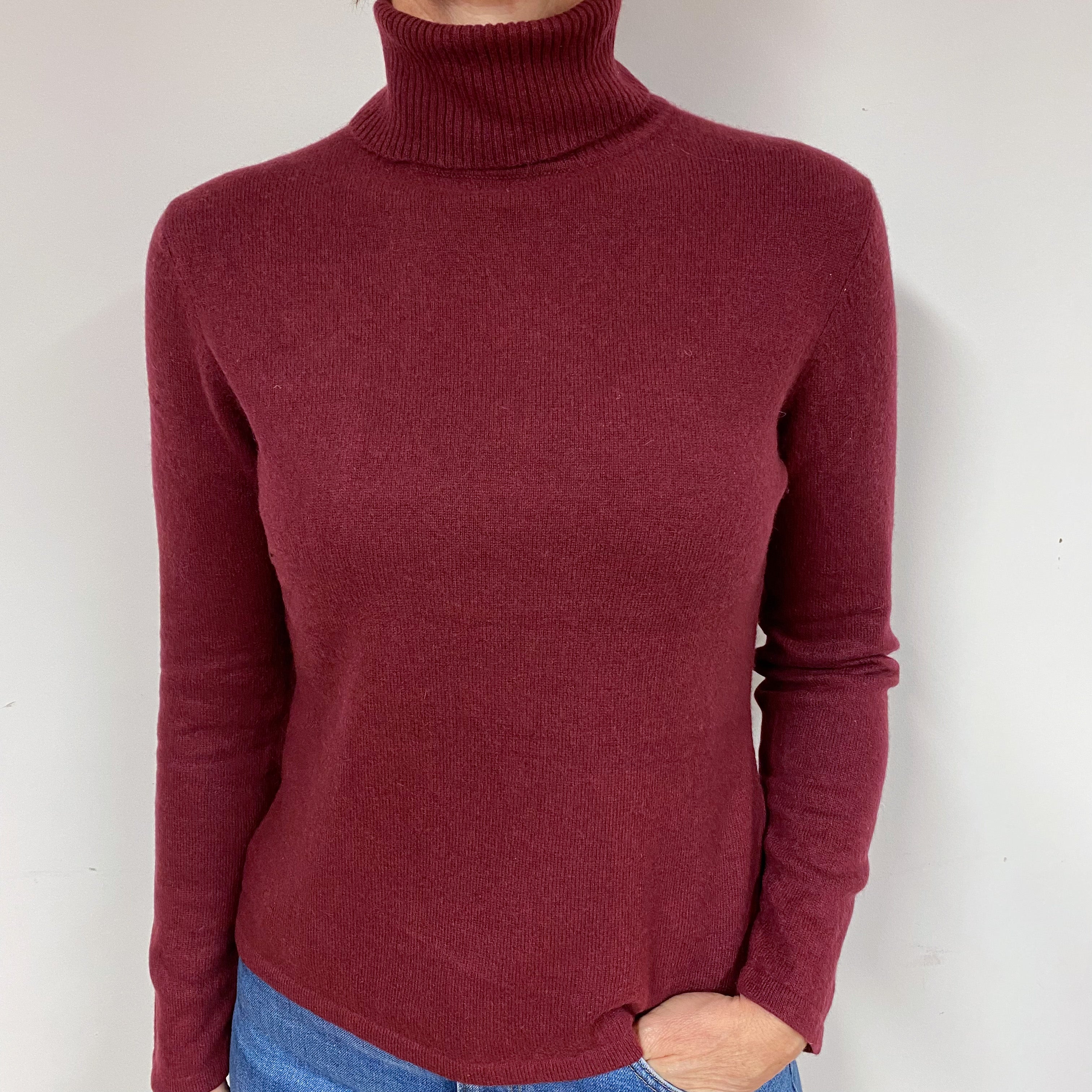 Wine Red Cashmere Polo Neck Jumper Medium