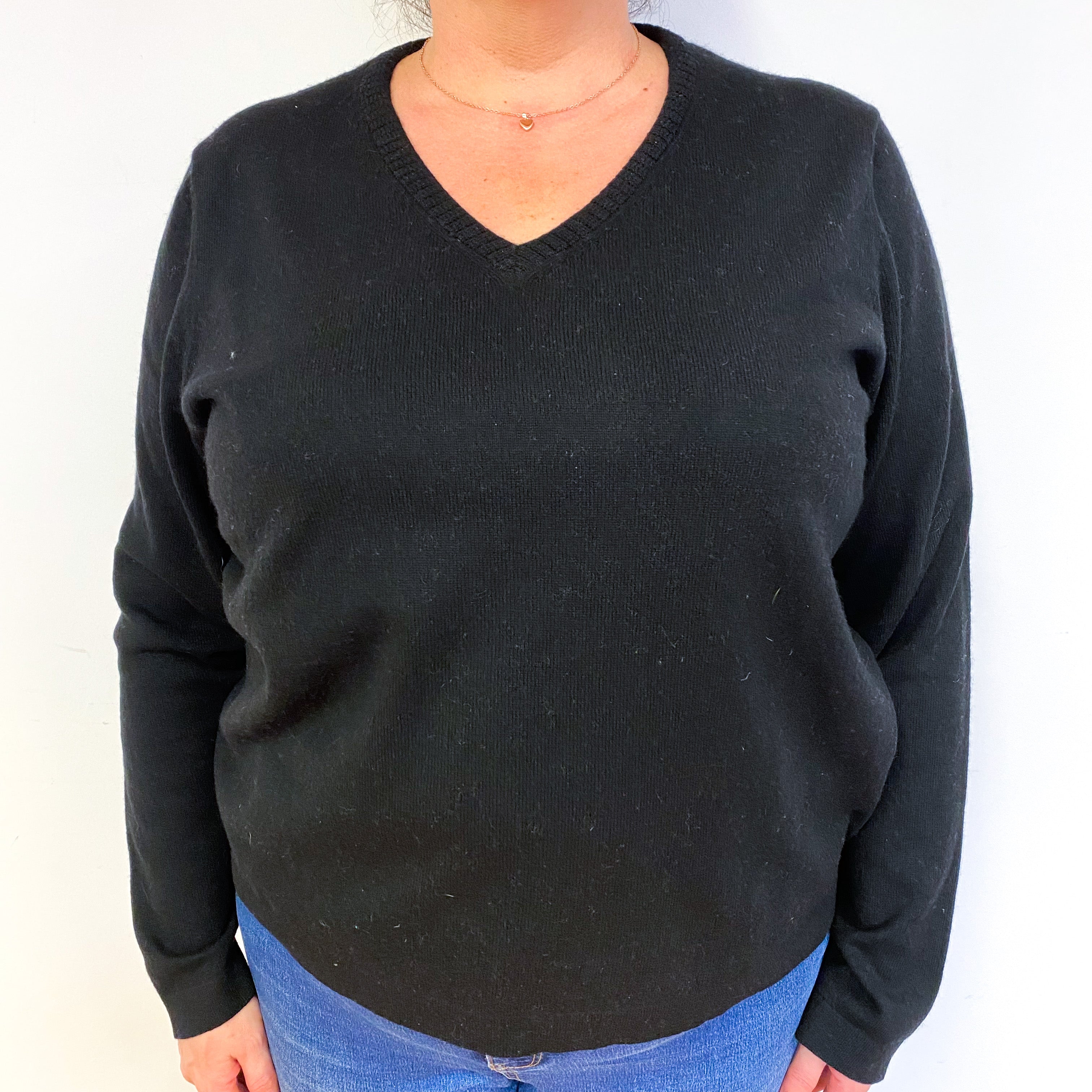 Black Cashmere V-Neck Jumper 3X Large